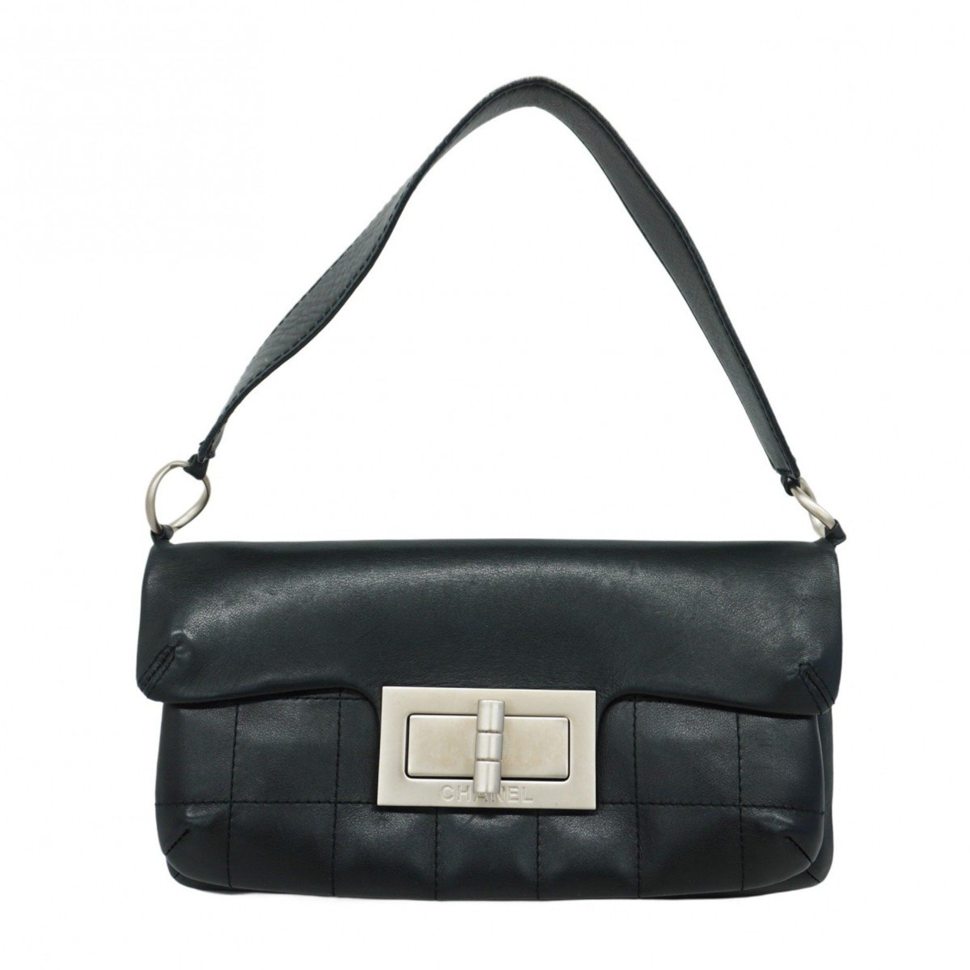 Chanel Shoulder Bag 2.55 Chocolate Bar Lambskin Black Women's