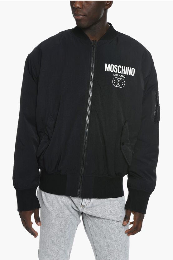 image of Moschino Couture ! Multipocket Bomber Jacket With Logo Print in Black, Men's (Size Medium)