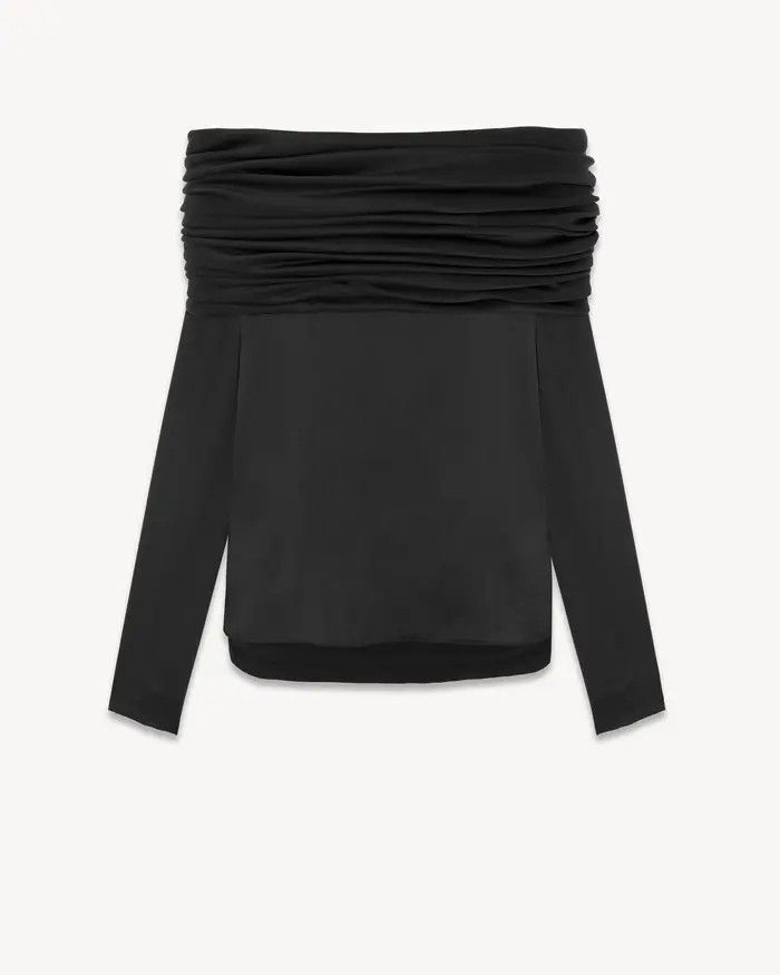 Saint Laurent Paris o1bcso1str0625 Off The Shoulder Blouse in Black Size US M / EU 48-50 / 2 - 1 Preview