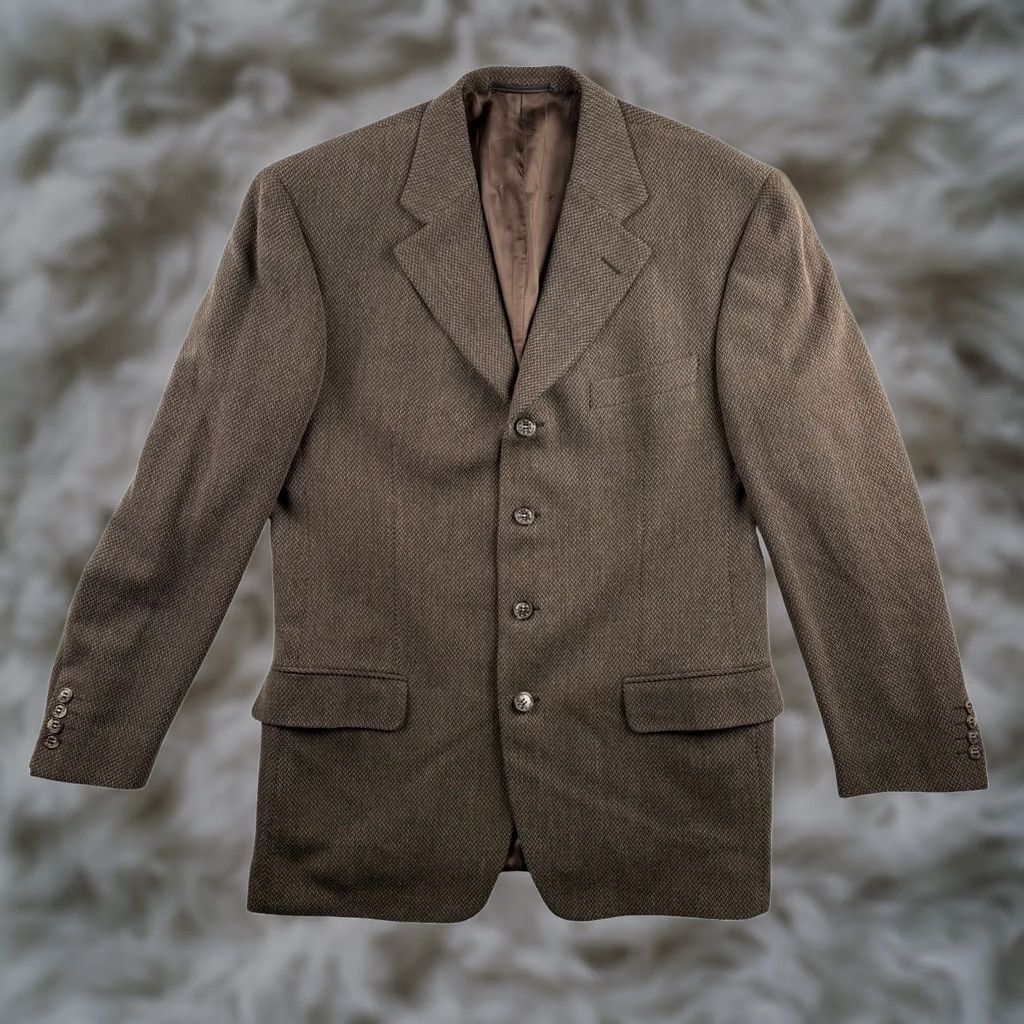 Valentino VTG Valentino Blazer Jacket Brown Wool/Polyester 4-Button Double-Vented Single-Breasted 40R Mens Vintage Clothing Size 40R - 1 Thumbnail