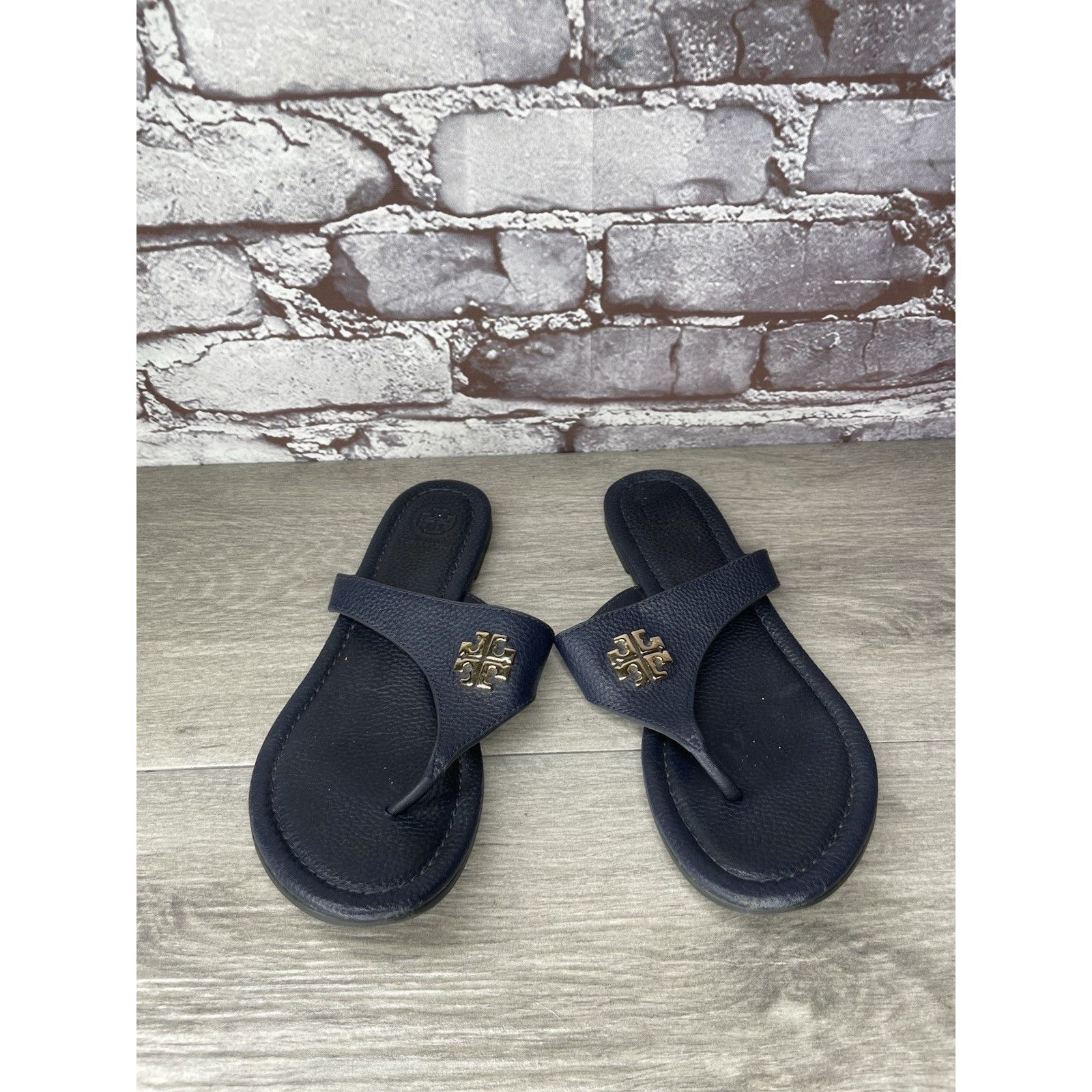 Tory Burch Tory Burch Jole Navy Blue Thong Tumbled Leather Sandals Wome Size US 6.5 / IT 36.5 - 15 Thumbnail