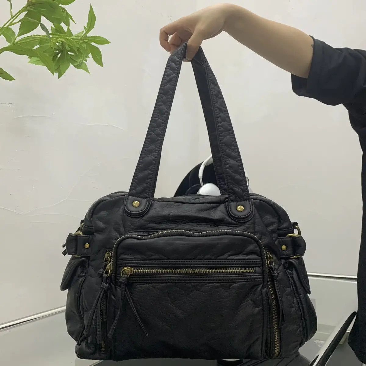 Vintage Retro Capacity y2k Multi Pocket Shoulder PU Leather Bag Size ONE SIZE - 4 Thumbnail