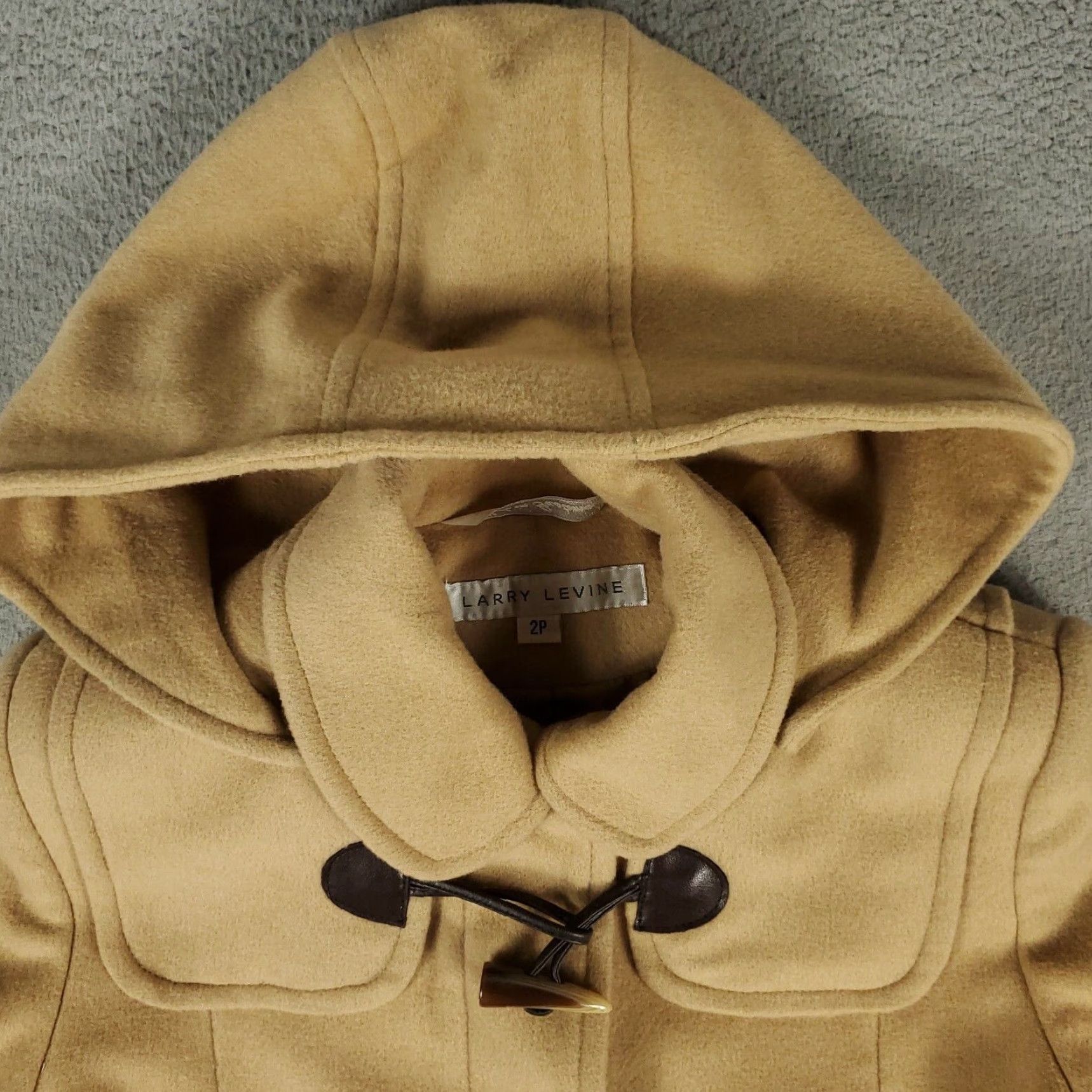 Camel VINTAGE Larry Levine Coat Women's Short Parka Wool Duffle Jacket Fall Winter Feminine Brown Size XS / US 0-2 / IT 36-38 - 2 Thumbnail