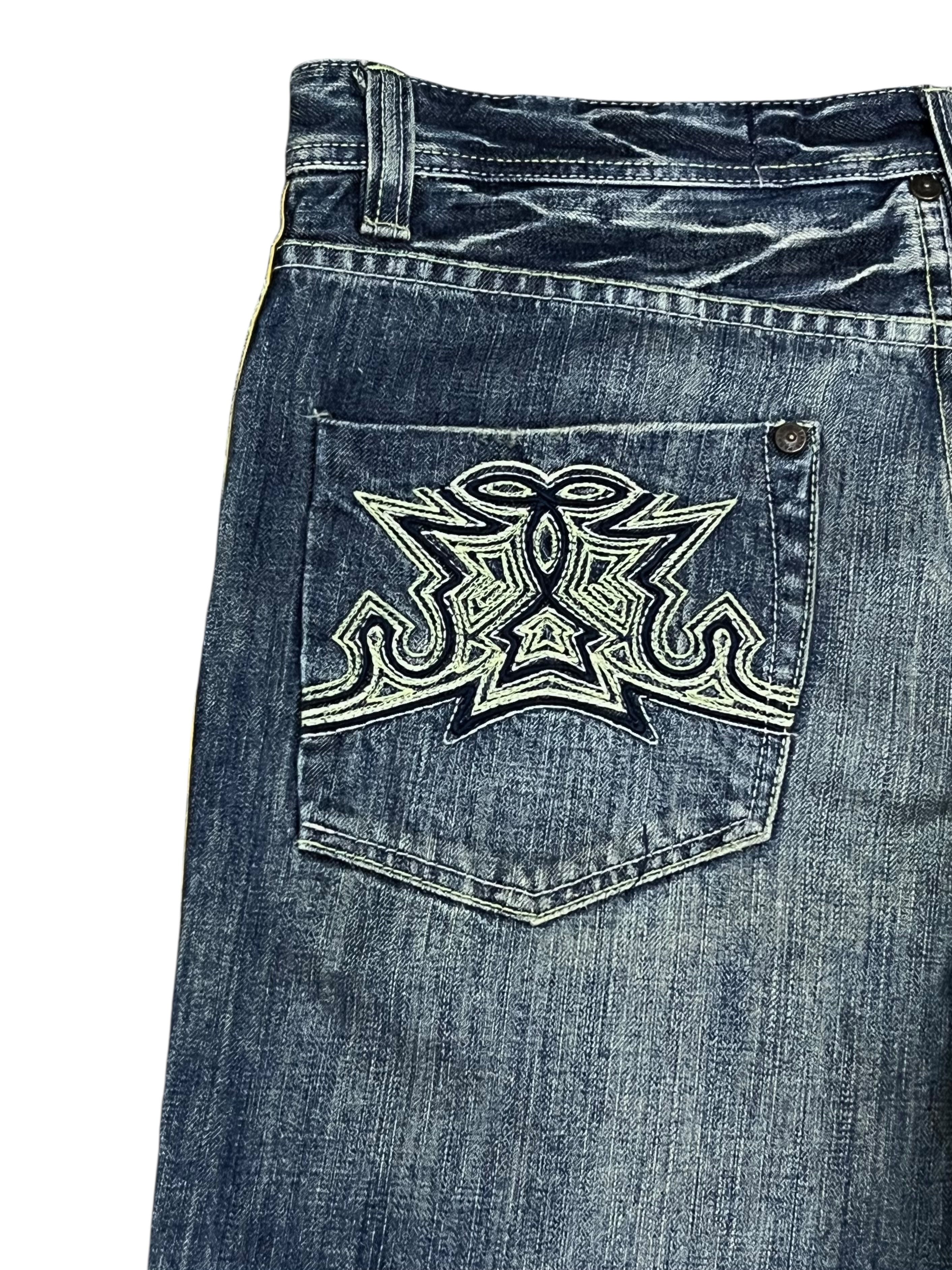 Parasuco Parasuco Flare Leather Side Trim Tribal Embroidery Jeans Size US 33 - 13 Thumbnail