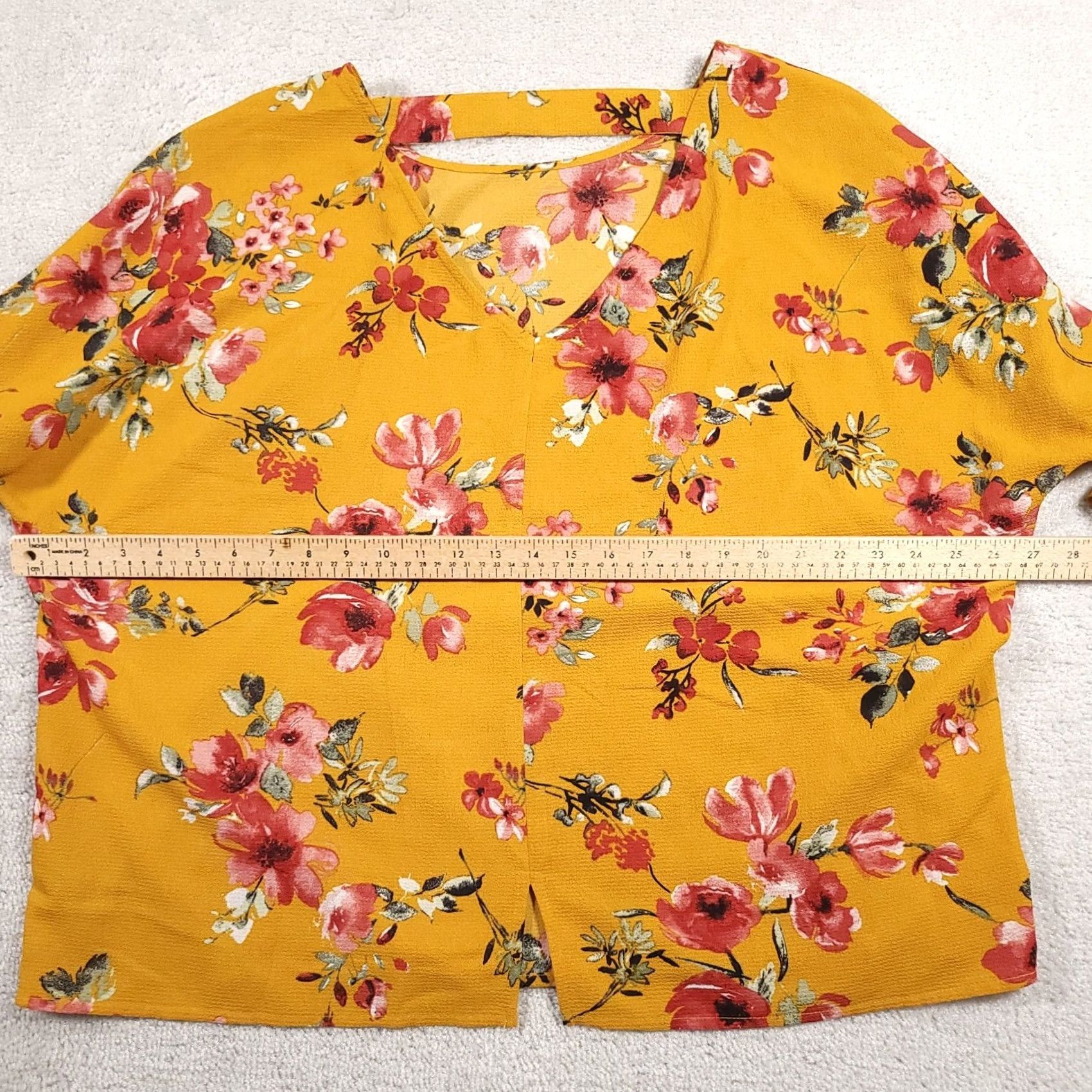 Apt. 9 Apt. 9 Shirt Women's Yellow Floral Round Neck Stretch 3/4 Sleeves V Back XXL Size XL / US 12-14 / IT 48-50 - 5 Thumbnail