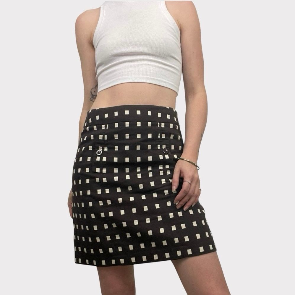 Ann Taylor Ann Taylor Petites Vtg Brown & Cream Square Pencil Skirt Size 26" / US 2 / IT 38 - 1 Thumbnail