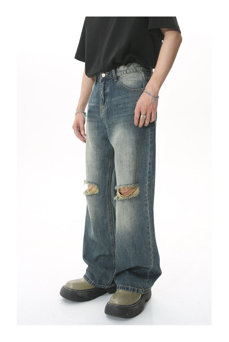 Japanese Brand × Jean Japanese retro loose straight knee ripped jeans Size US 32 / EU 48 - 3 Thumbnail