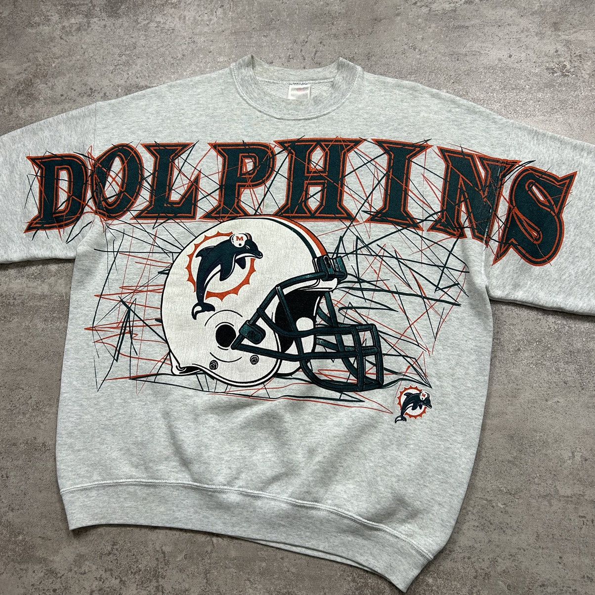 Fruit Of The Loom × NFL × Vintage VTG 90s NFL MIAMI DOLPHINS SPELL OUT SWEATSHIRT CREWNECK Size US XL / EU 56 / 4 - 2 Thumbnail