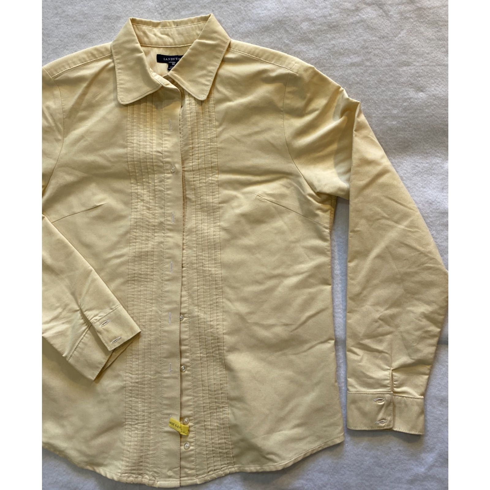 Lands' End Lands’ End Button-Up Shirt Womens Regular Cotton Yellow Mauve 10 Button-Down Collared Long Sleeve Classic Casual Shirt Size L / US 10 / IT 46 - 2 Thumbnail