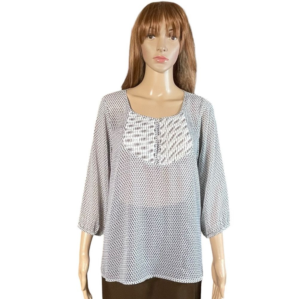 Other Skies Are Blue Front Pleated 3/4 Sleeve Chiffon Blouse Size Size M / US 6-8 / IT 42-44 - 1 Thumbnail