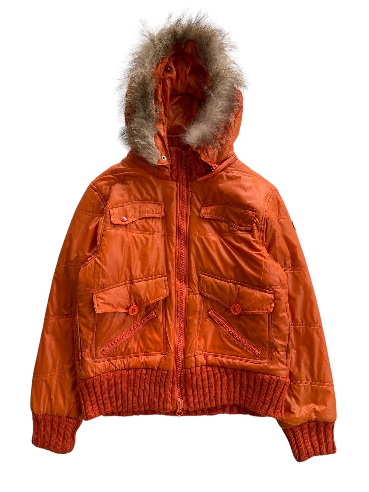 image of If Six Was Nine x Raccoon Fur Sash 291295 Homme Raccoon Fur Puffer Down Jacket in Orange (Size Smal