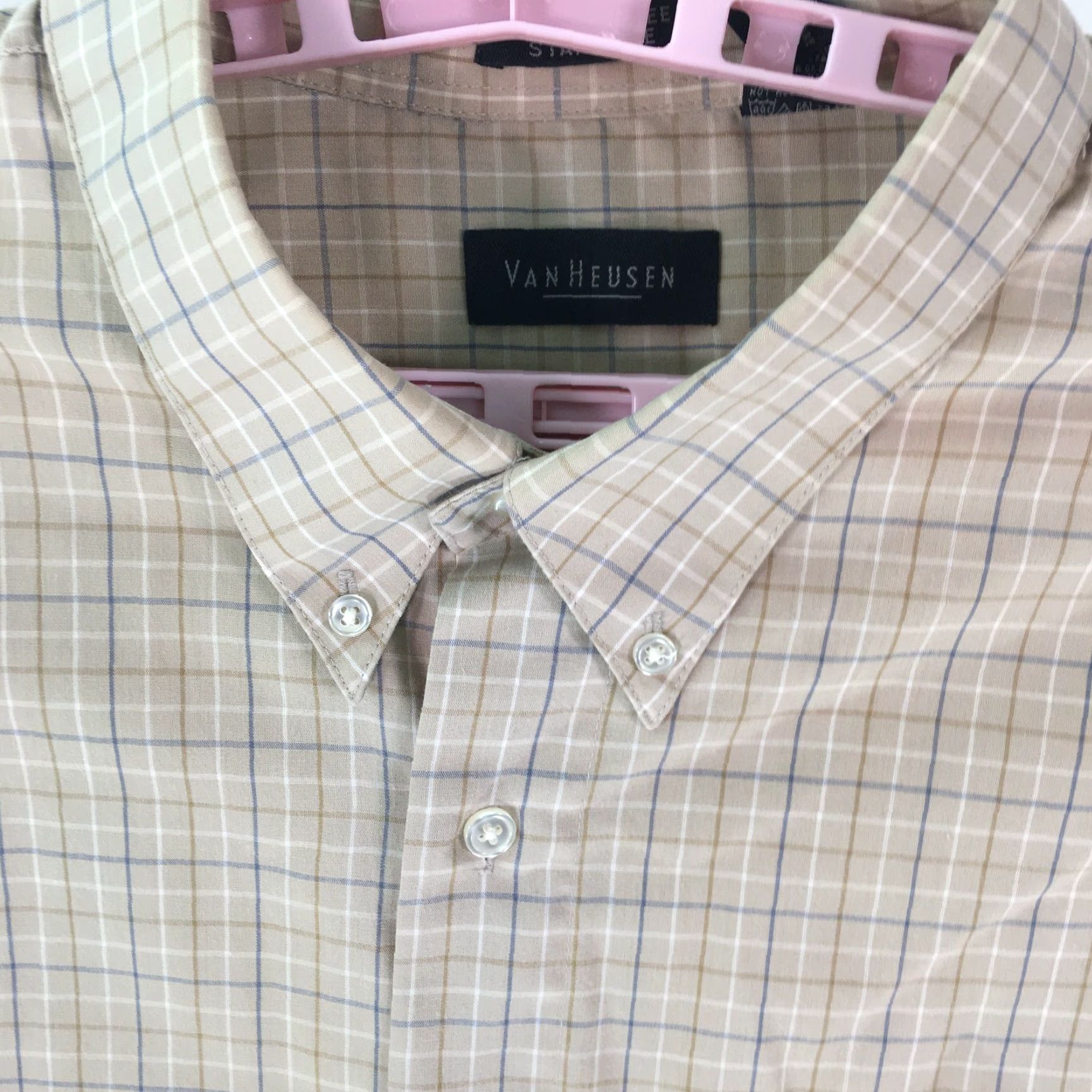 Van Heusen Van Heusen Mens Casual Check Beige Dress Shirt 2XL Wrinkle And Stain Free Button-Up Short Sleeve Mens Shirt Size US XXL / EU 58 / 5 - 3 Thumbnail