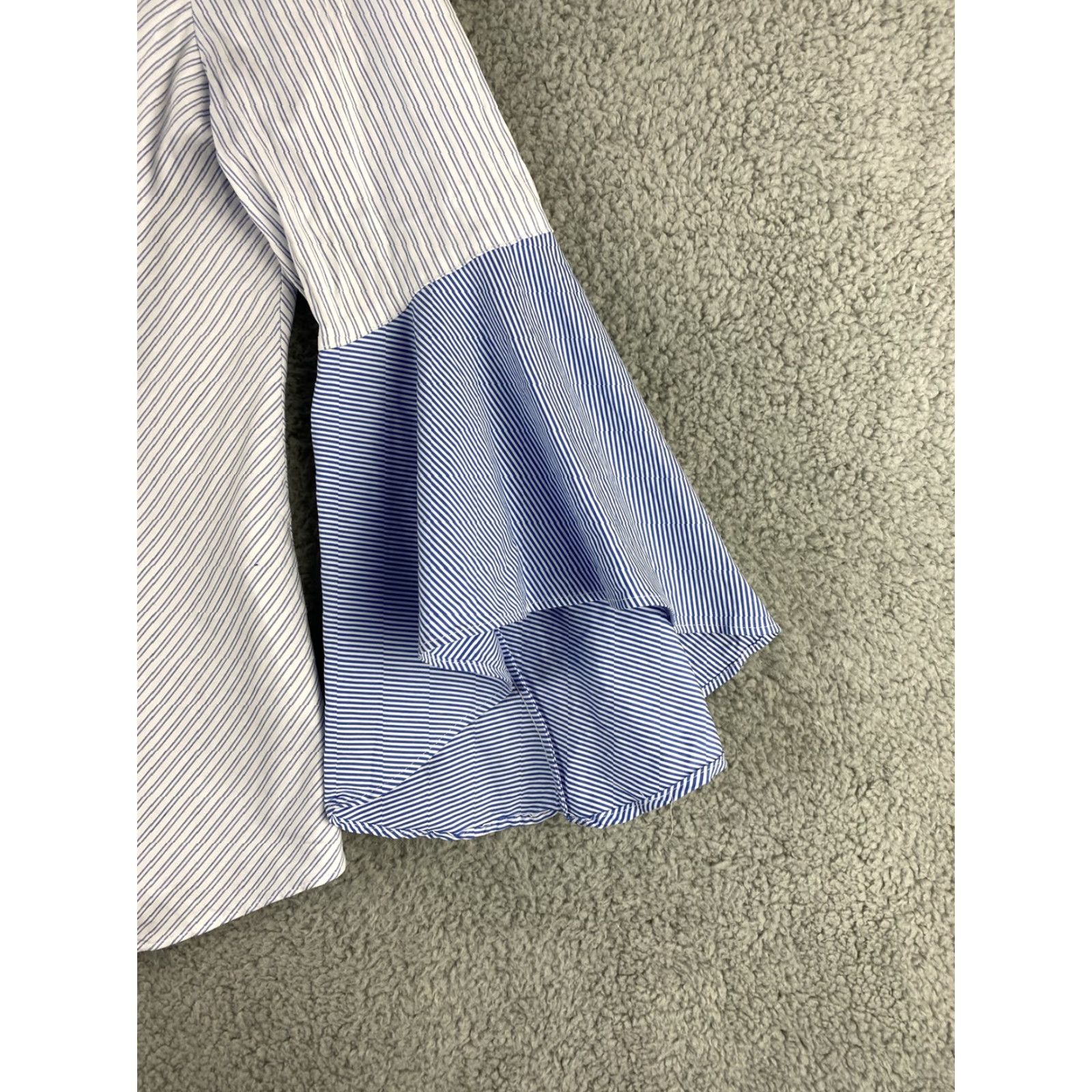 White House Black Market White House Black Market Women's Shirt Size 8 Collared Button-Up Long Sleeve Cotton Nylon Spandex Blue White Stripes Business Wear Size M / US 6-8 / IT 42-44 - 3 Thumbnail
