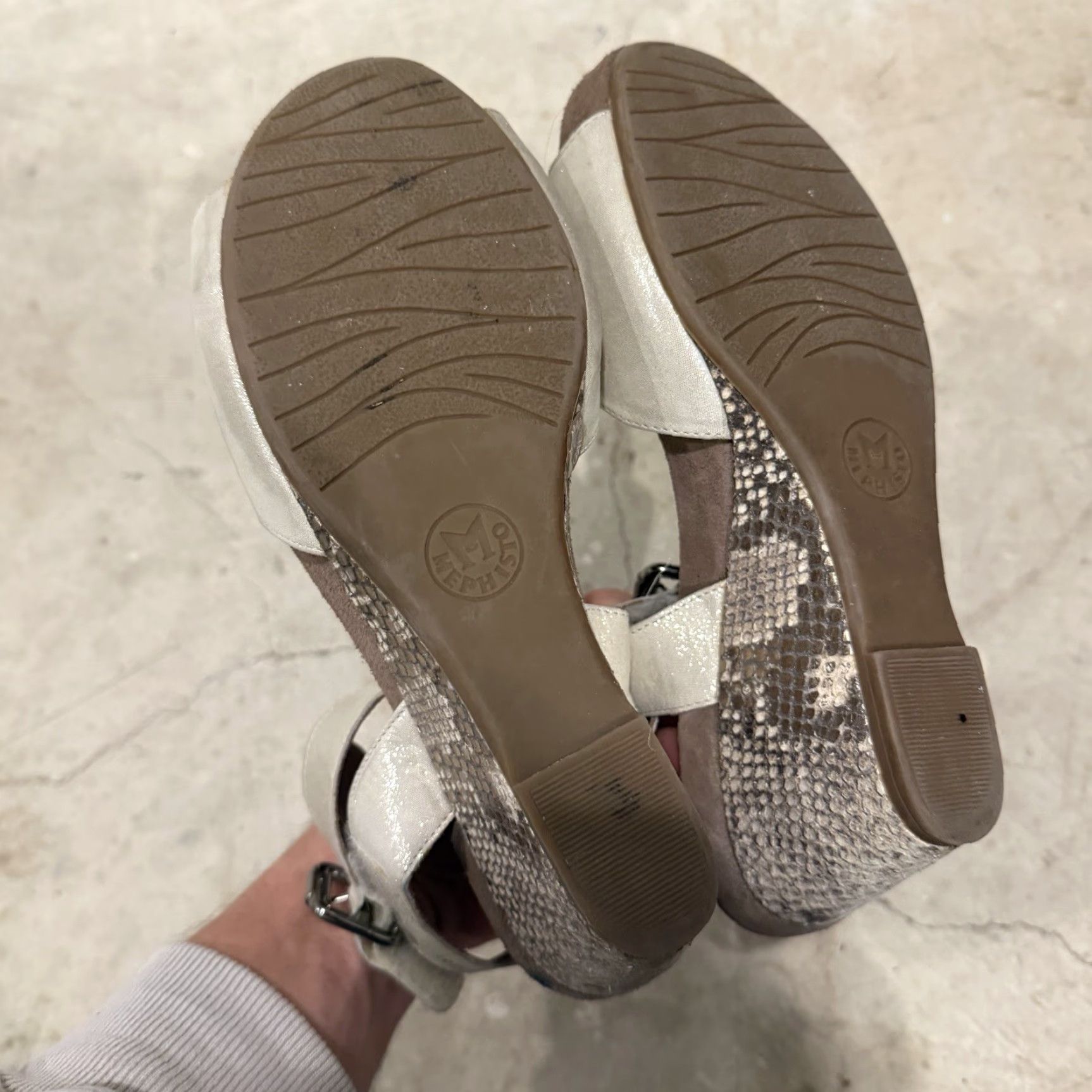 Mephisto MEPHISTO Sandal Womens Wedge Gray Snake Print Cork Footbed Buckle Size 38 Size US 8 / IT 38 - 4 Thumbnail