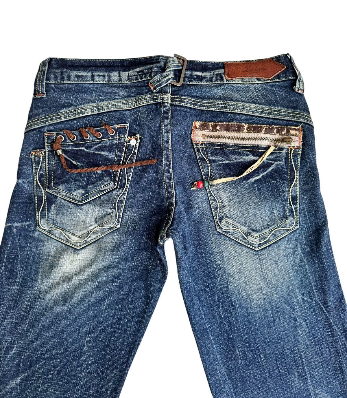 Japanese Brand × Le Grande Bleu (L.G.B.) Sick⚡️Distressed Back Number Low Rise Flare Jeans Size 29" - 9 Thumbnail