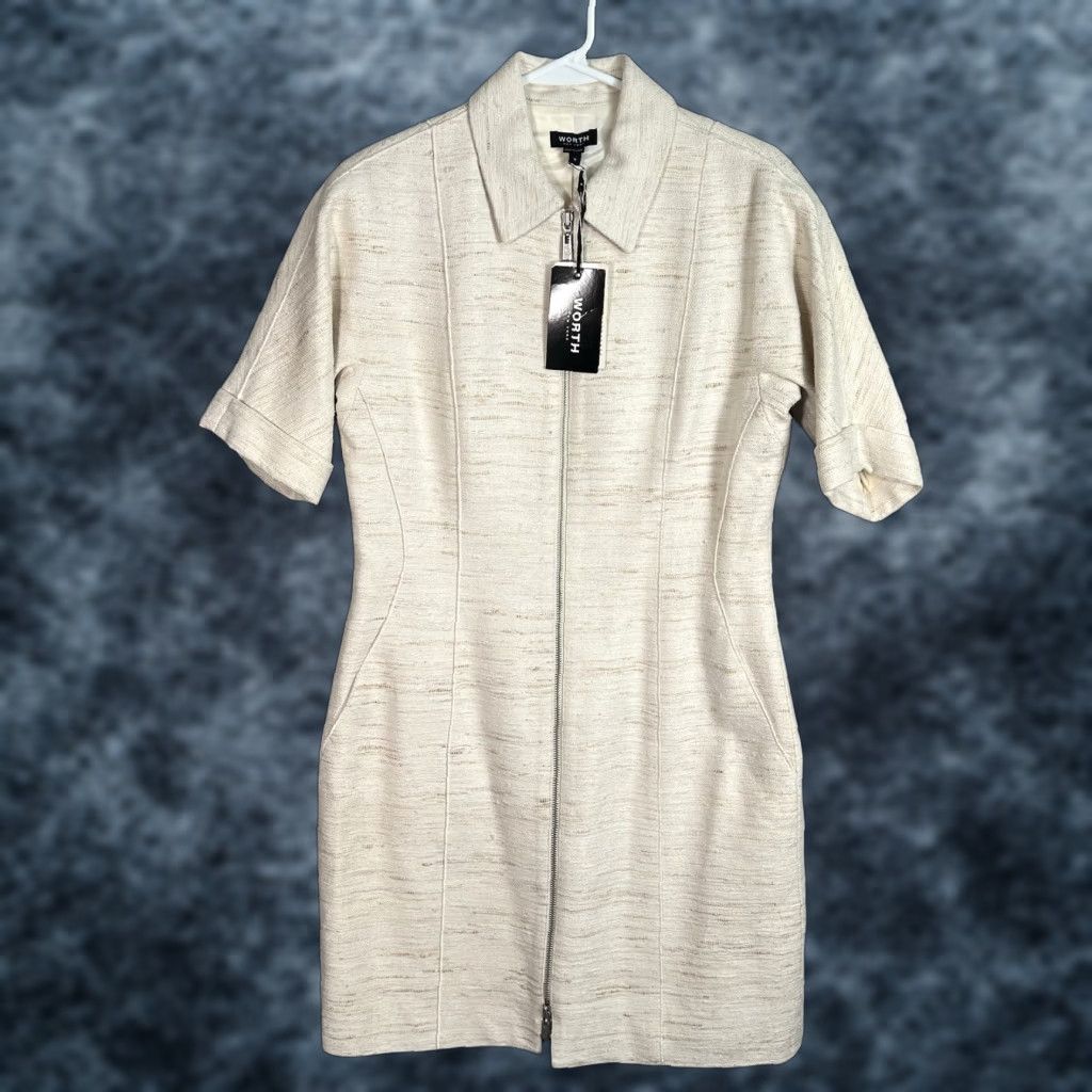 Vintage VINTAGE Worth Cream Silk Trench Coat Women’s Size 4 Long Sleeve Zip Dressy Size 27" / US 4 / IT 40 - 1 Thumbnail