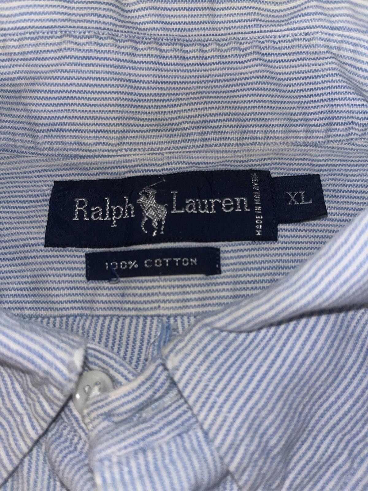 Polo Ralph Lauren Polo Ralph Lauren Button Long Sleeve Blue Pinstripe Pony XL Size US XL / EU 56 / 4 - 2 Thumbnail