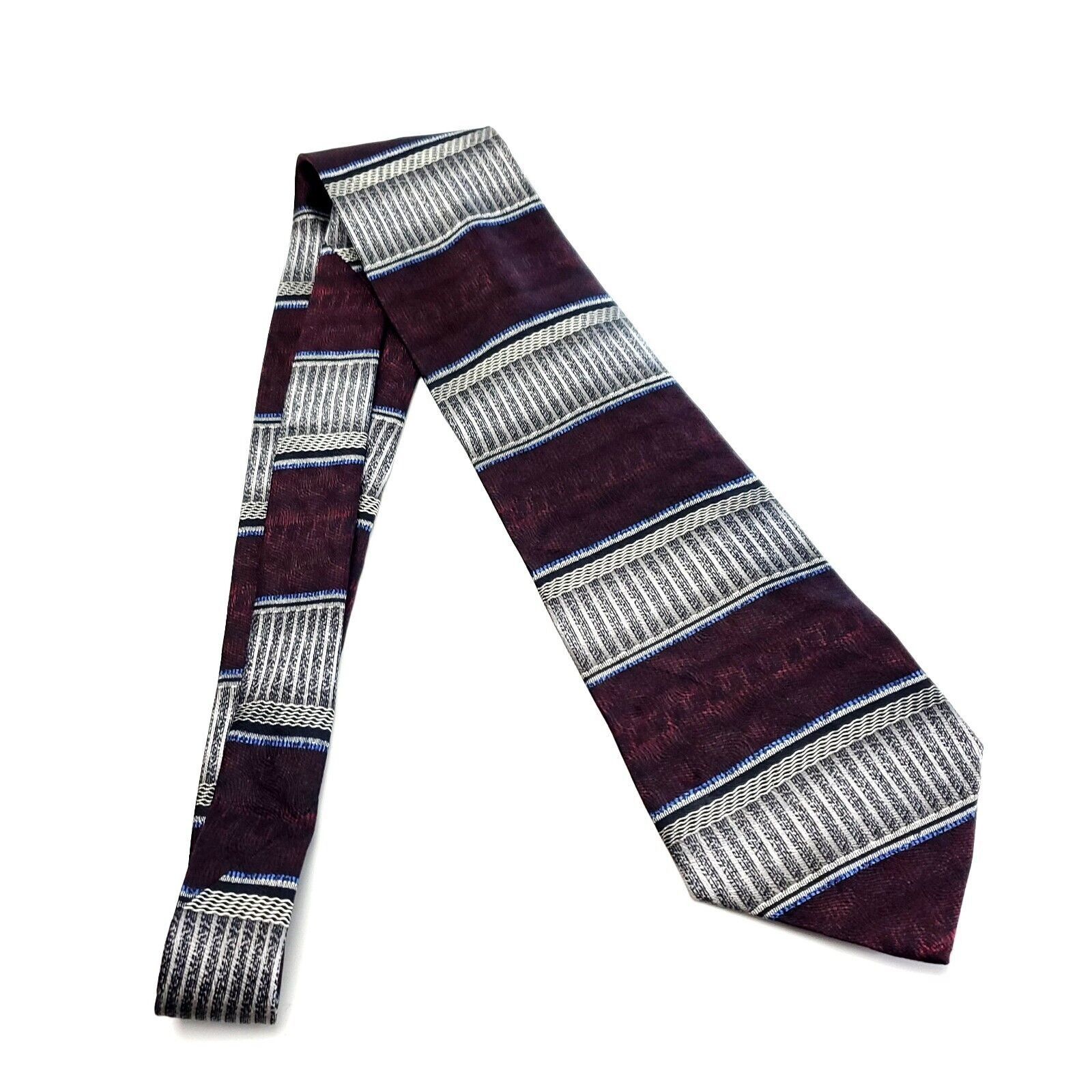 Vintage Courage Silk Tie Maroon Red Gray Handsewn Size ONE SIZE - 6 Thumbnail