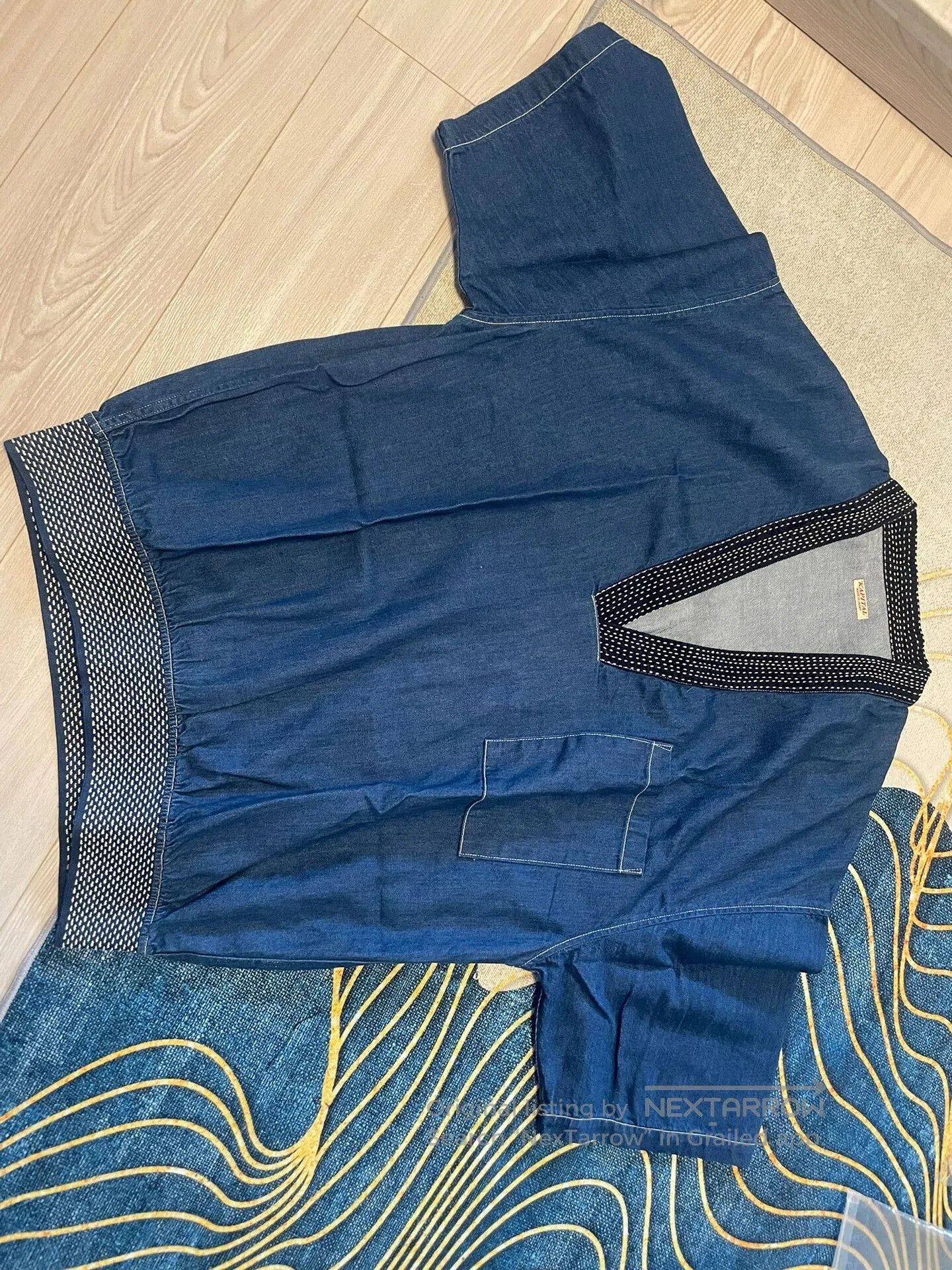 Kapital Denim Short Sleeve Top with Blue Dye.