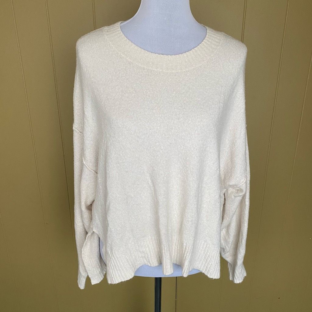 American Eagle Outfitters American Eagle women S scoopneck Longsleeve white sweater w/ Size S / US 4 / IT 40 - 1 Thumbnail