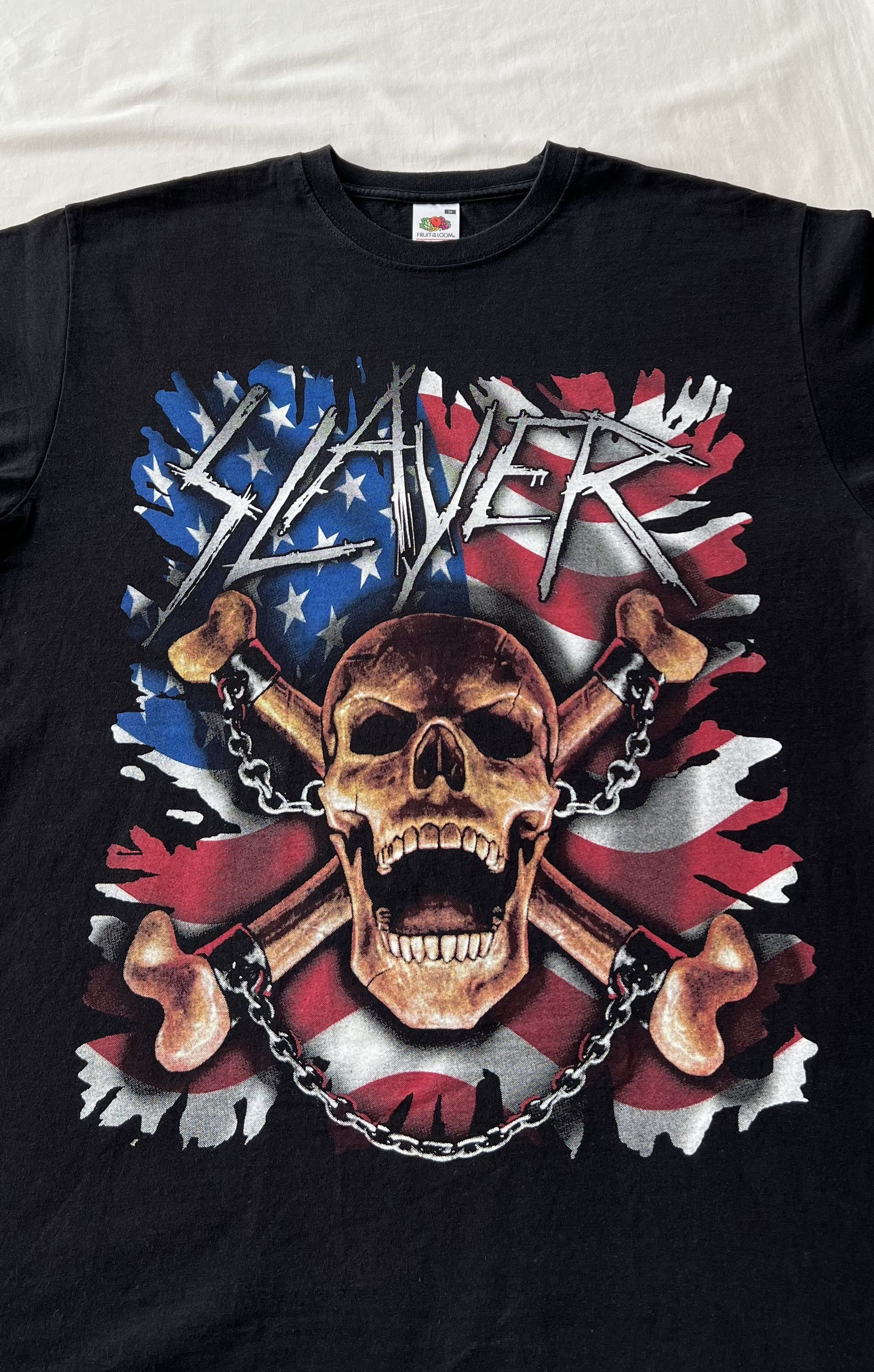 Band Tees Vintage 2000s Slayer Skull USA Flag Metal Band Black T-shirt Size US M / EU 48-50 / 2 - 3 Thumbnail