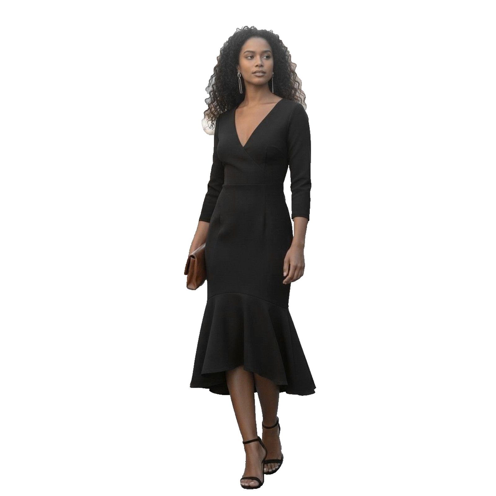 Halston Heritage HALSTON HERITAGE Black Asymmetrical Hem Midi Dress Size 4 Size S / US 4 / IT 40 - 1 Thumbnail