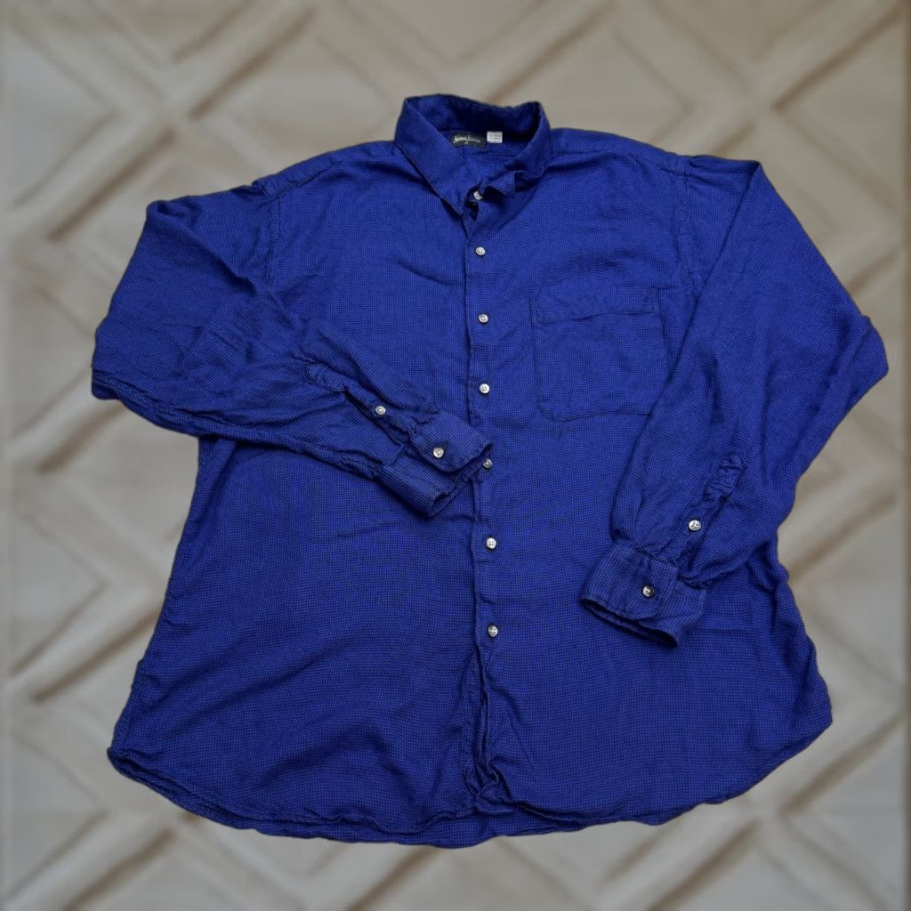 Neiman Marcus VINTAGE Neiman Marcus Button-Down Shirt Mens XL Blue Houndstooth Plaid 90s Long Sleeve Button-Up Casual Shirt Size US XL / EU 56 / 4 - 1 Thumbnail