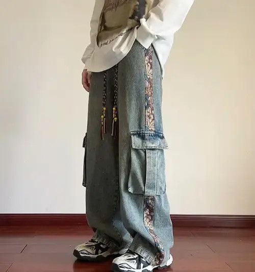 Japanese Brand Mizuho x Rika Flowers Patchwork Cargo Denim Pant Size US 29 - 6 Thumbnail