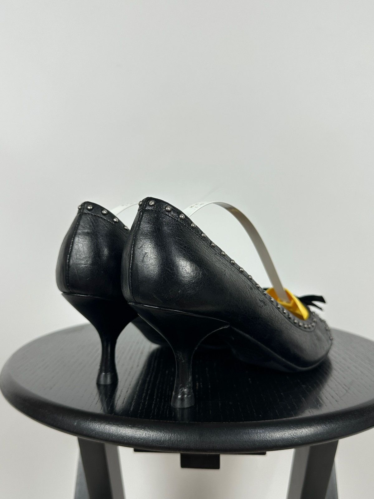 Prada Prada Black Leather Studded Bow Kitten Heels Pumps Size US 9 / IT 39 - 5 Thumbnail