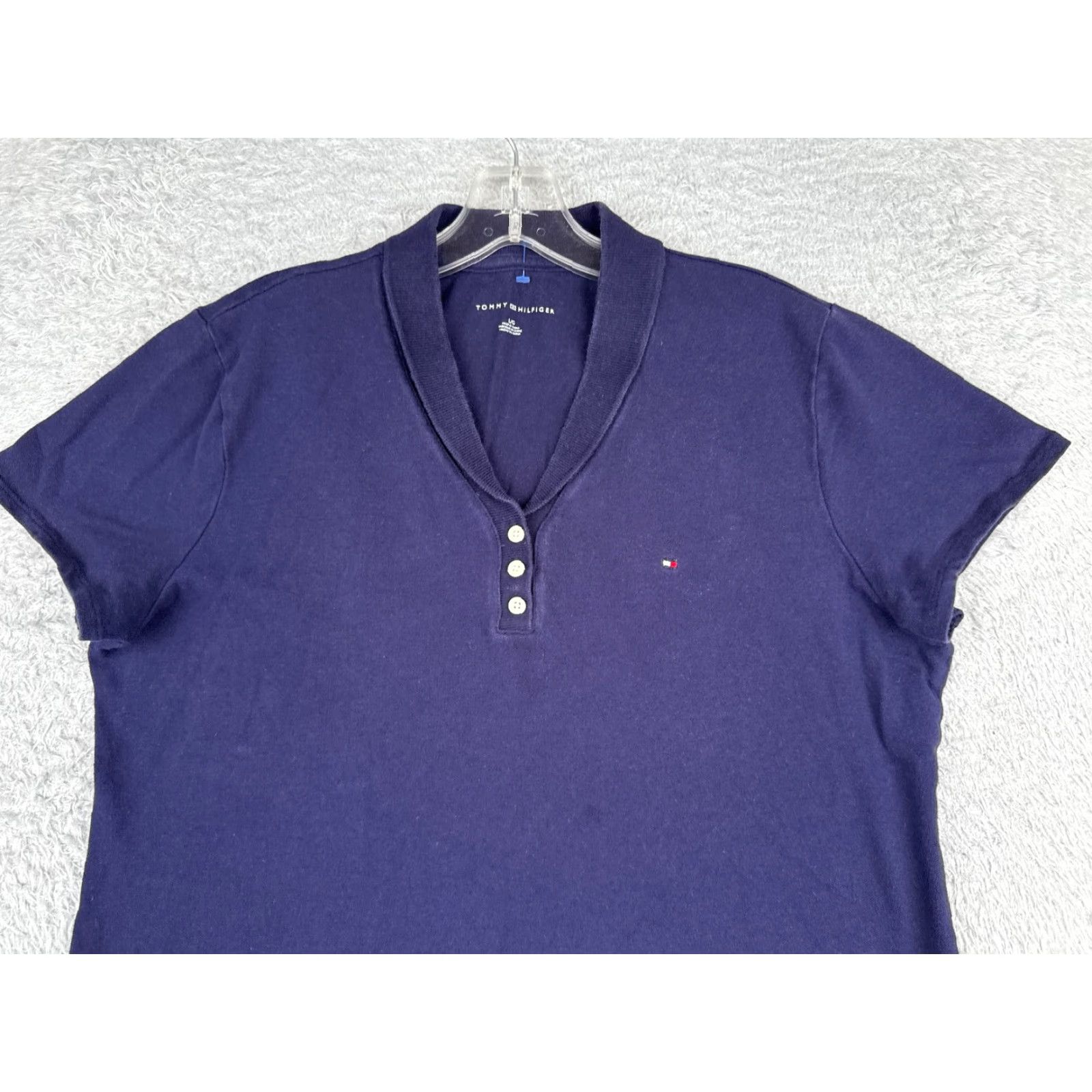 Tommy Hilfiger Tommy Hilfiger Shirt Women Large Blue Cotton Blend Short Sleeve Polo Logo Womens Size L / US 10 / IT 46 - 4 Thumbnail