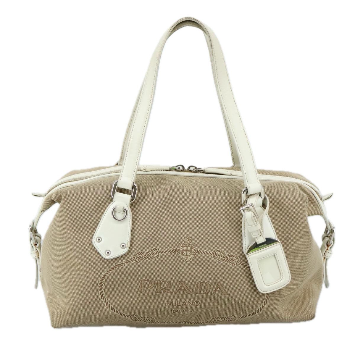 Prada Logo Jacquard Beige Canvas Handbag (Pre-Owned) Size ONE SIZE - 1 Thumbnail