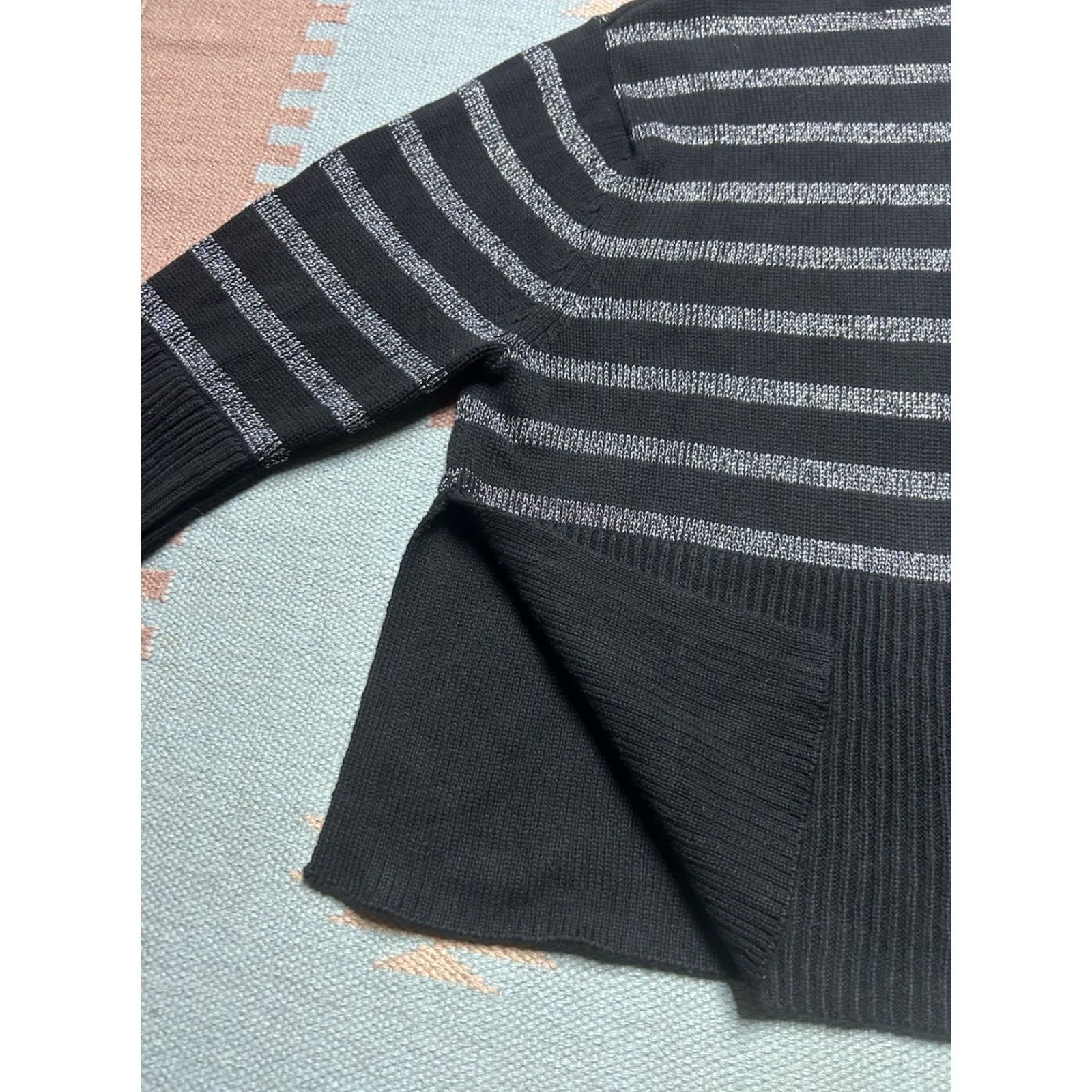 Gap VINTAGE Gap pullover turtleneck sweater cotton knit lurex sparkle black striped Womens L Size L / US 10 / IT 46 - 3 Thumbnail