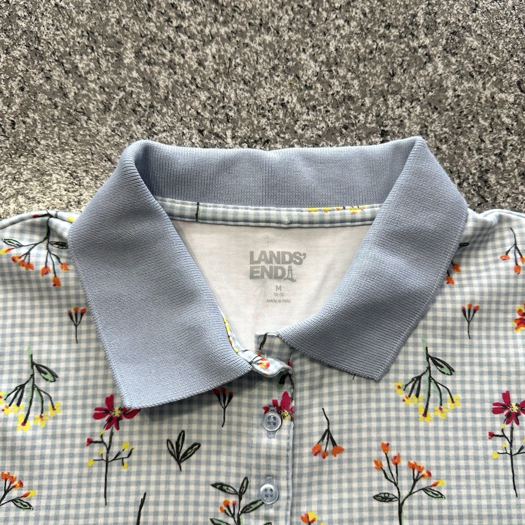 Lands' End Lands' End Polo Womens M Gingham Floral Short Sleeve Collared Button Up Shirt Size M / US 6-8 / IT 42-44 - 2 Thumbnail