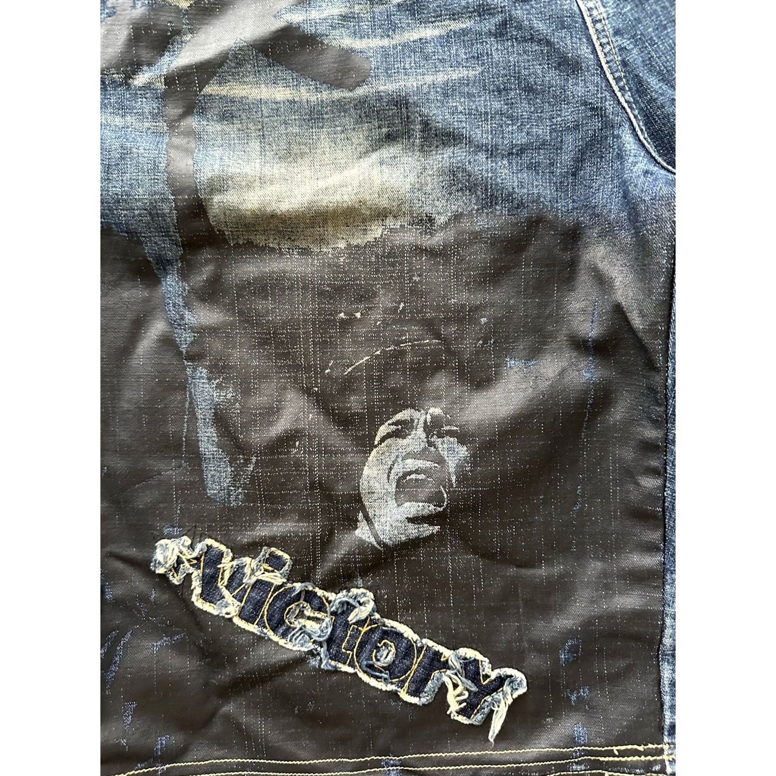 Denime VINTAGE ARME Welcome to the Hood Denim Shorts Graphics Mens 36 Baggy 90s Hip Hop Adjustable Inseam 13" Distressed Capas? Size US 36 / EU 52 - 3 Thumbnail