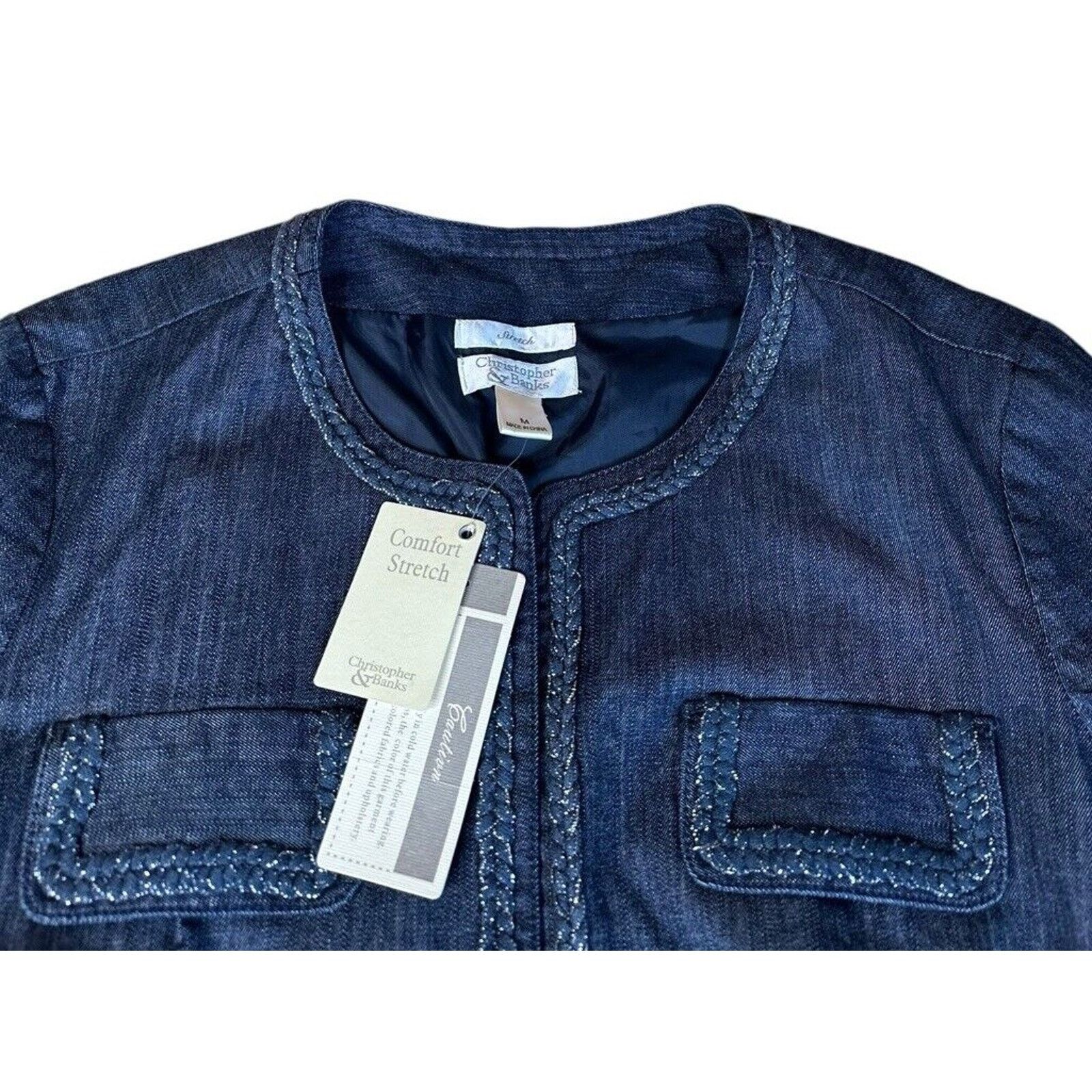 Other Christopher & Banks Stretch Denim Braided Metallic Jacket M Size M / US 6-8 / IT 42-44 - 2 Thumbnail