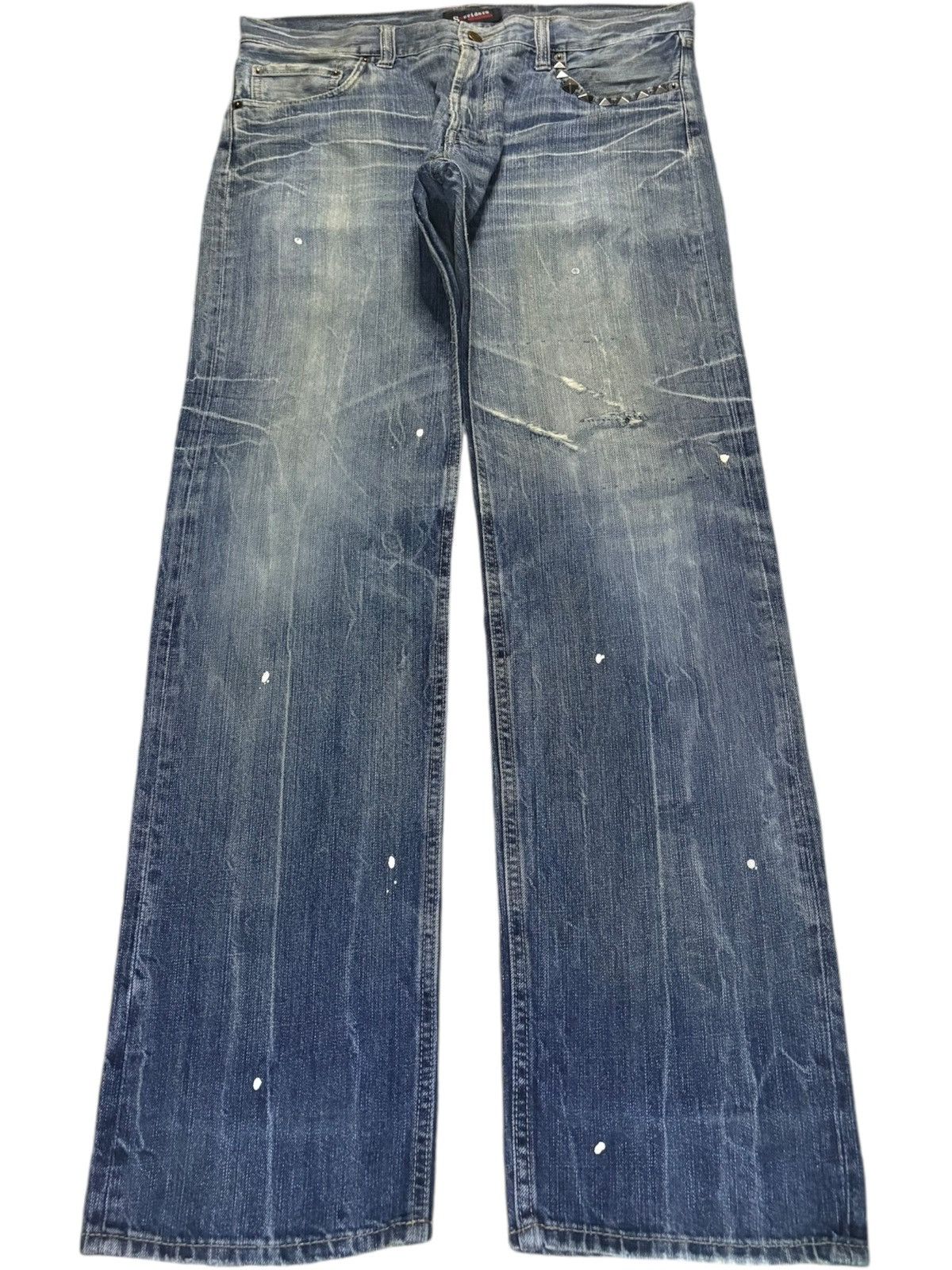 Yoshiyuki Konishi Vintage Japanese Brand Studded Mud Wash Painted Loose Jeans Size US 36 / EU 52 - 1 Thumbnail