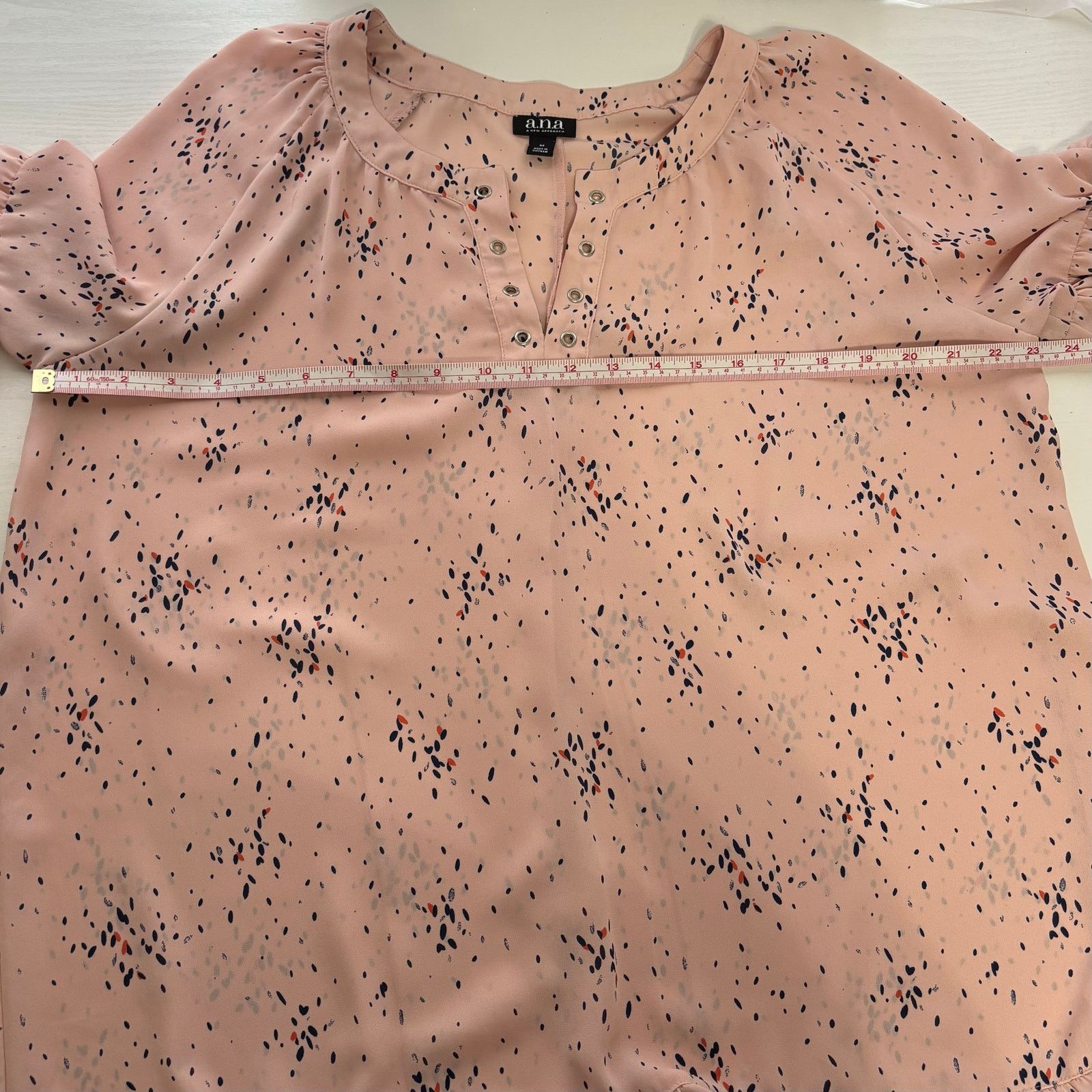 Other a.n.a Pink Splatter Dot V-Neck Long Sleeve Ruffle Hem Blouse Size M / US 6-8 / IT 42-44 - 6 Thumbnail
