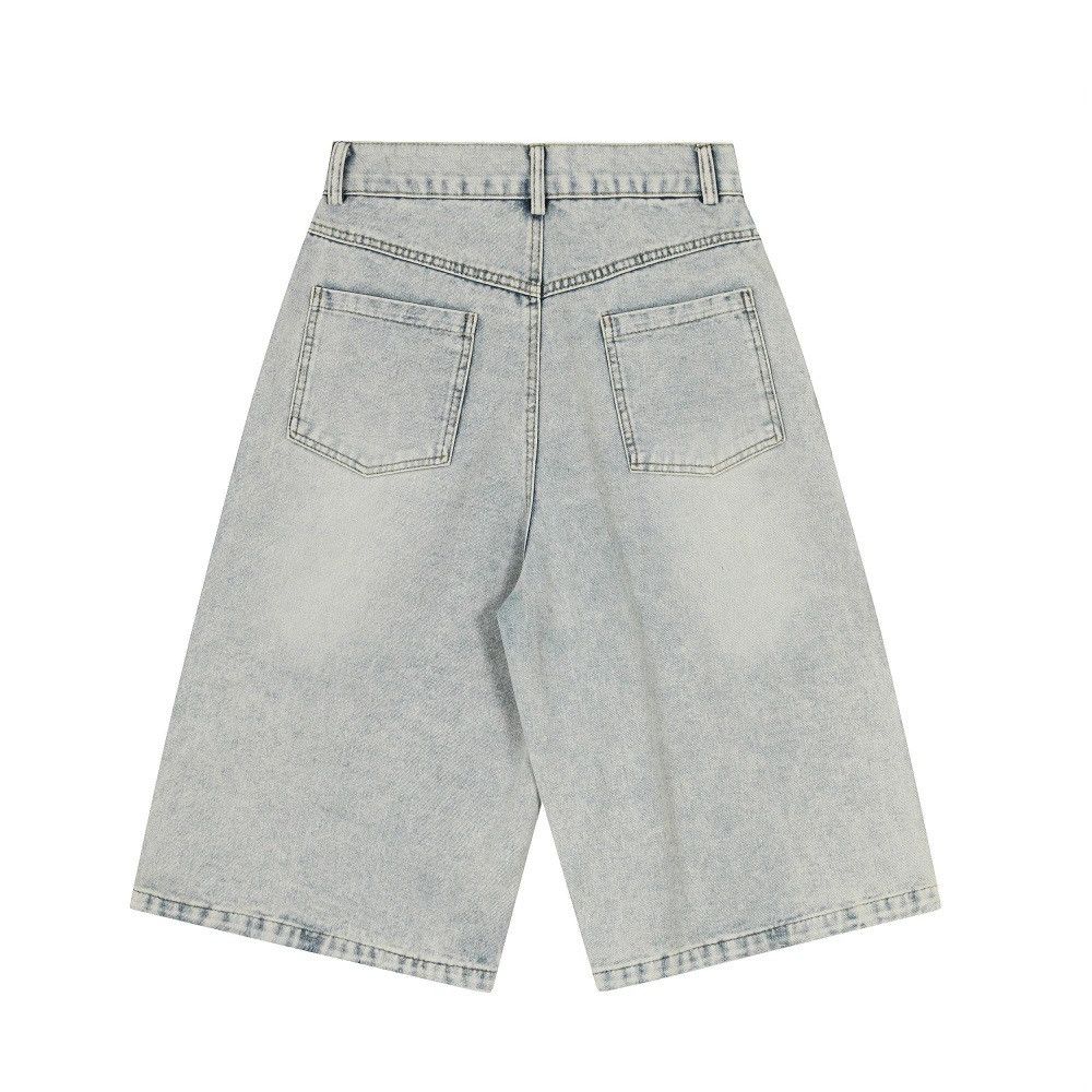 Jean Men's punk distressed loose embroidered washed denim shorts Size US 32 / EU 48 - 2 Thumbnail