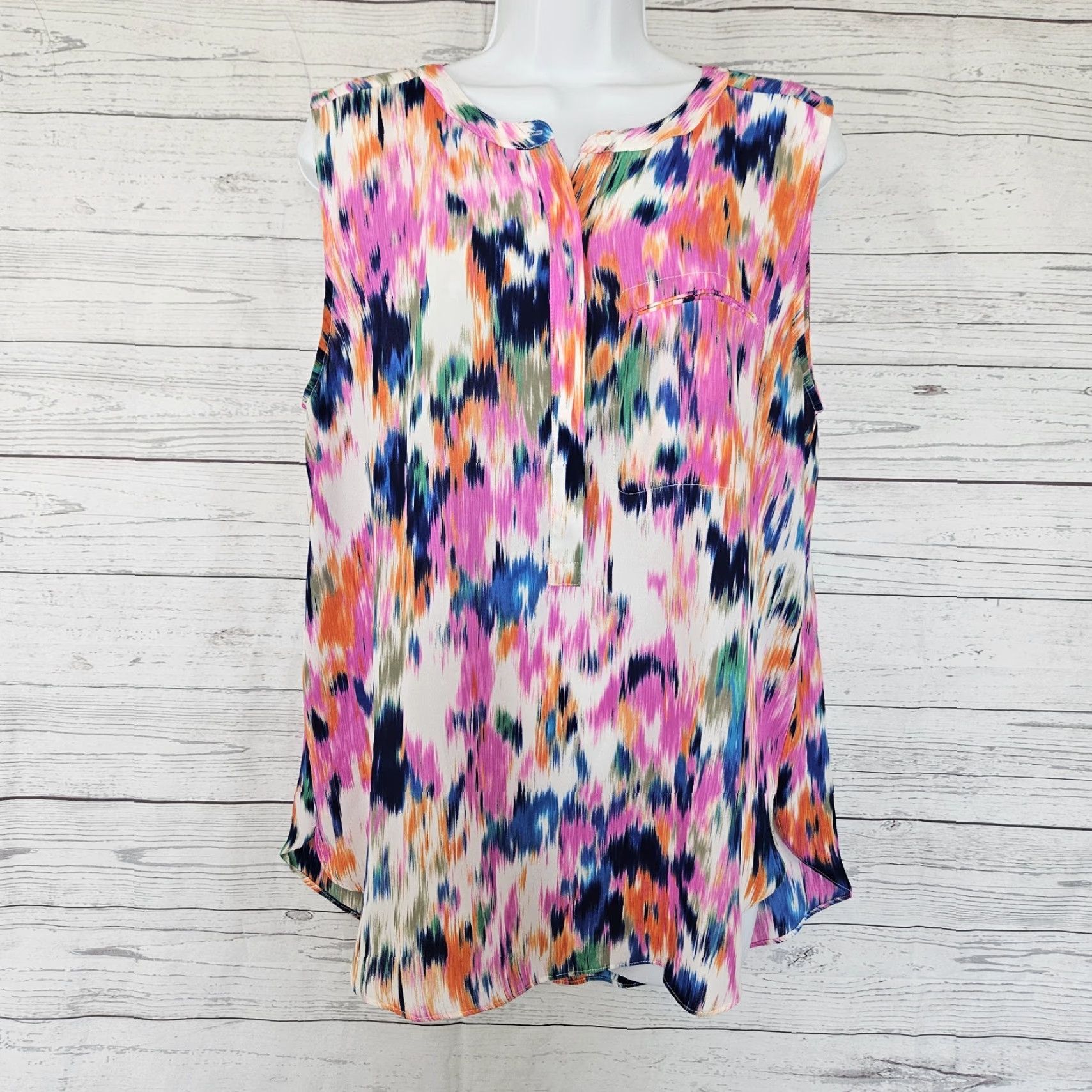 NYDJ NYDJ Womens Top Sz Large Pink Blue Sleeveless Pleated Back Size L / US 10 / IT 46 - 2 Thumbnail