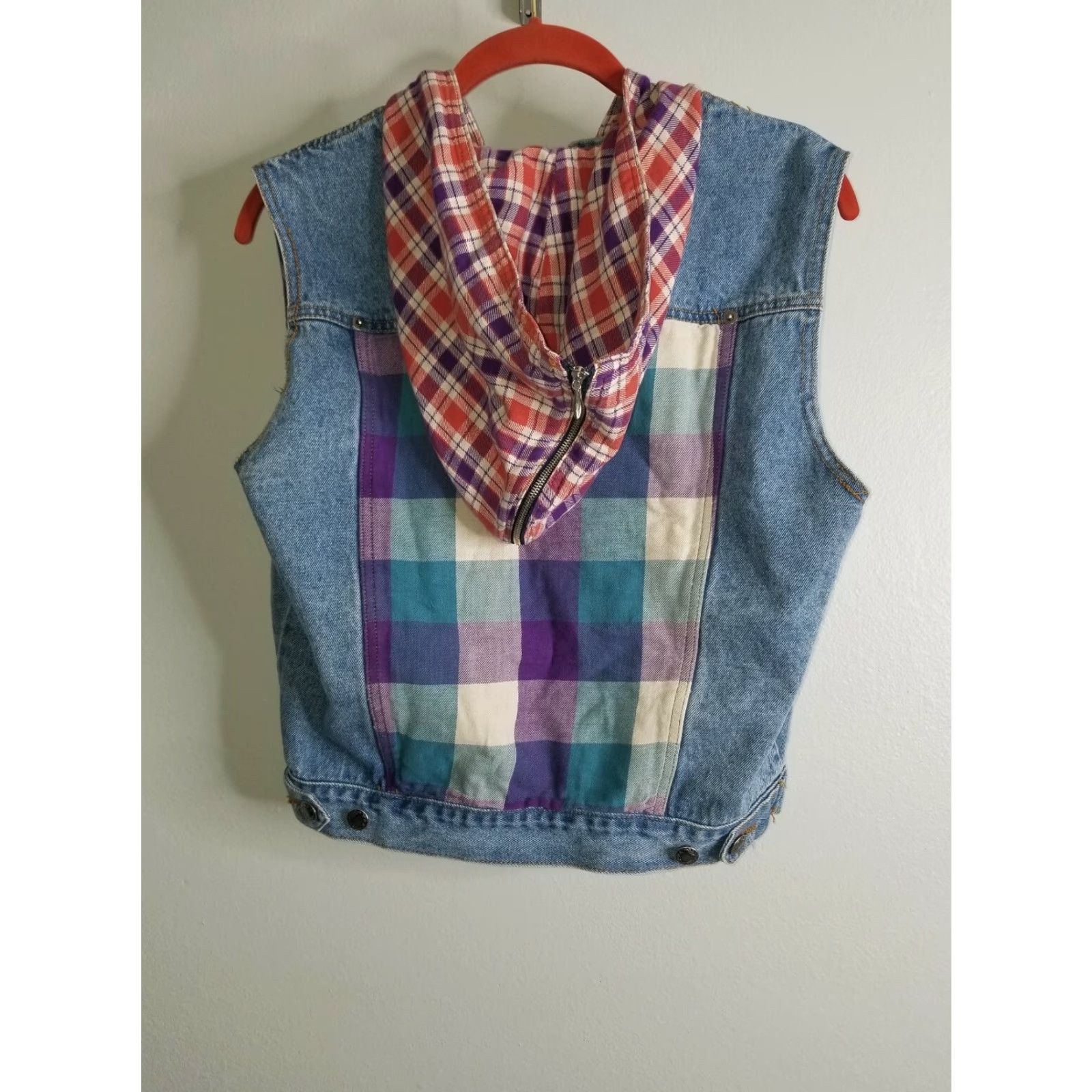 Vintage VIntage 90s Denim Plaid Hooded Vest Womens S Carolina Colours Size S / US 4 / IT 40 - 5 Thumbnail
