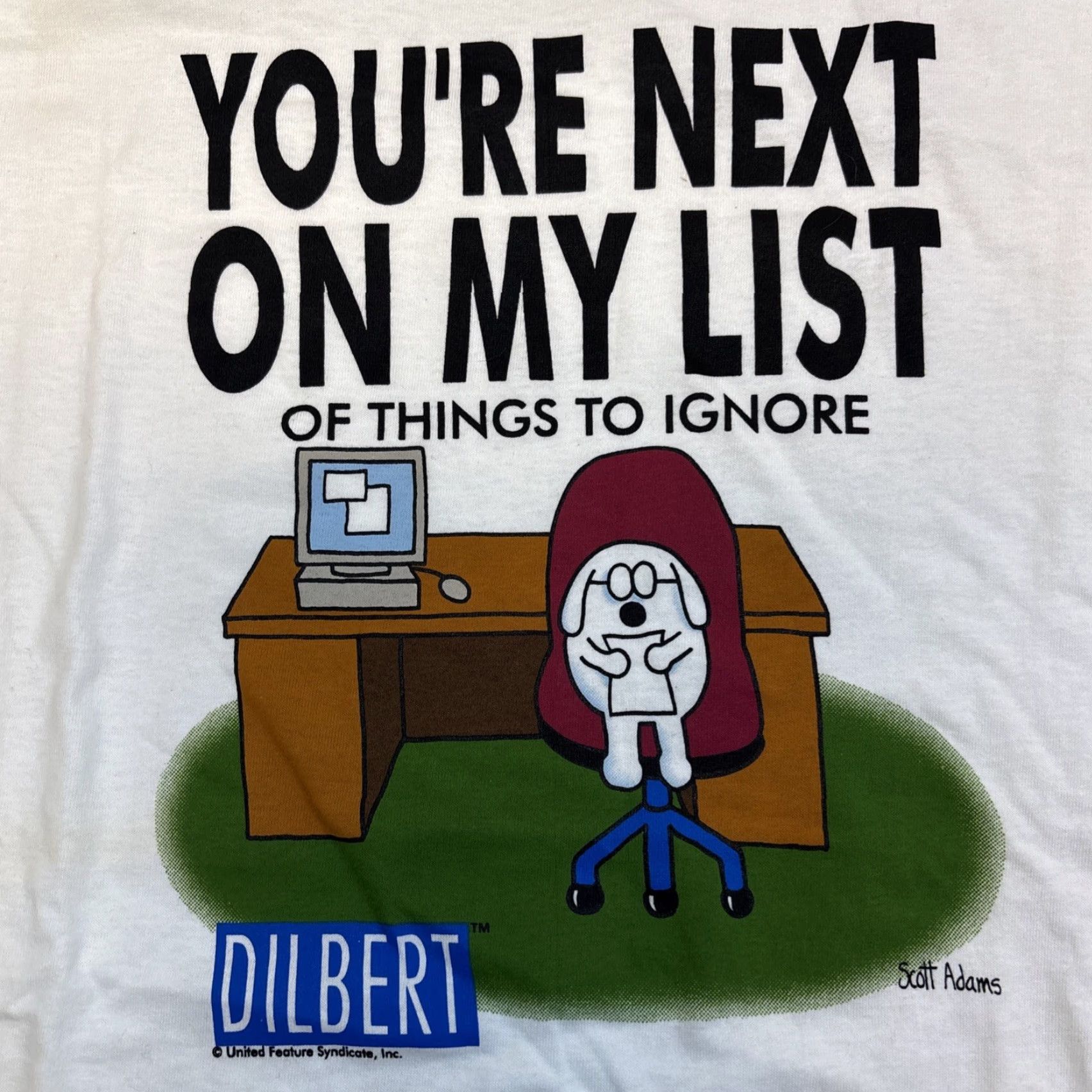 Vintage Power Pro Dilbert Graphic T Shirt Men’s L White You’re On My List NWT Mens T-Shirt Dilbert Cartoon Funny Comics Size US L / EU 52-54 / 3 - 2 Thumbnail