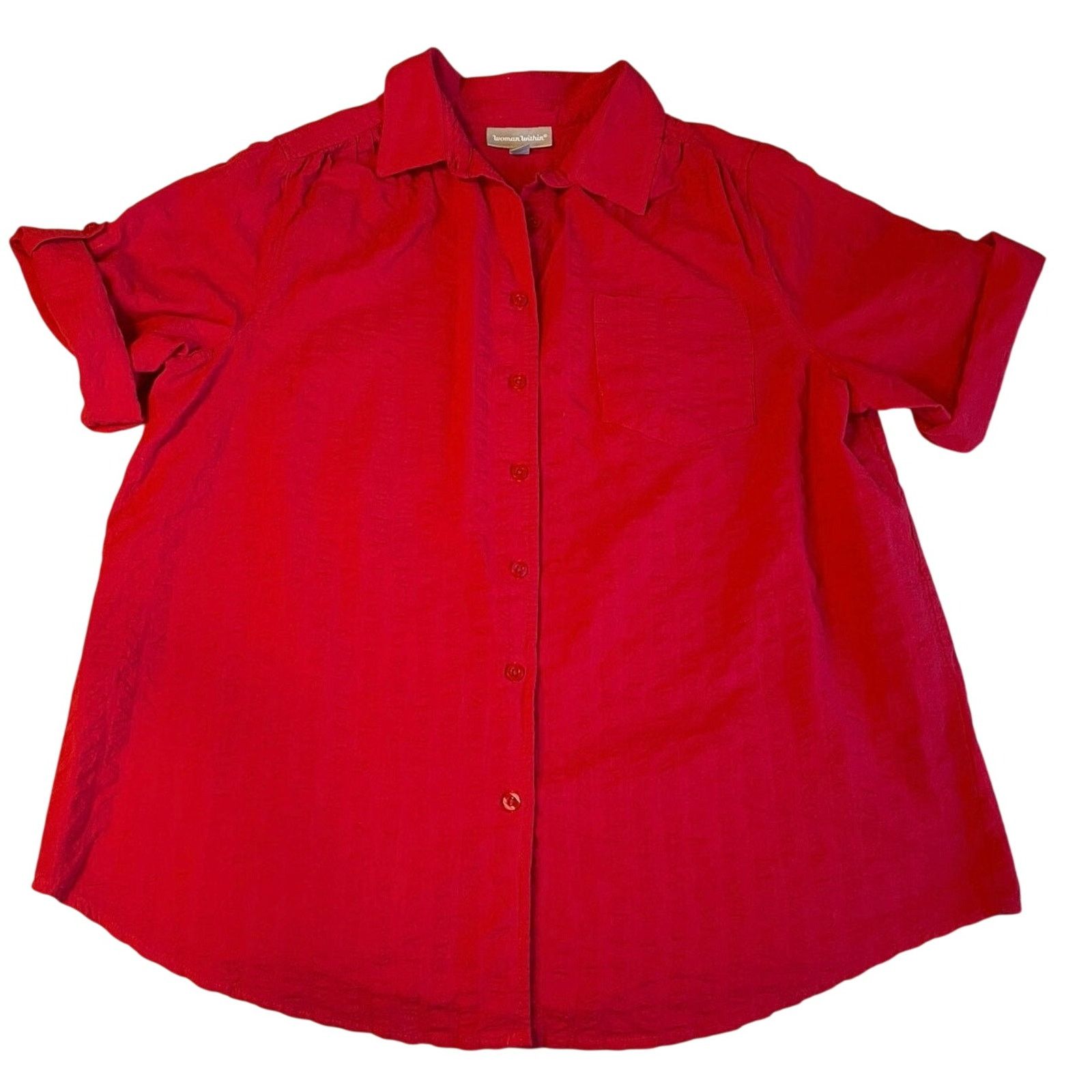 Other Woman Within Cotton Red Textured Roll Tab Button Up Top Lg Size XXL / US 16-18 / IT 52-54 - 1 Thumbnail