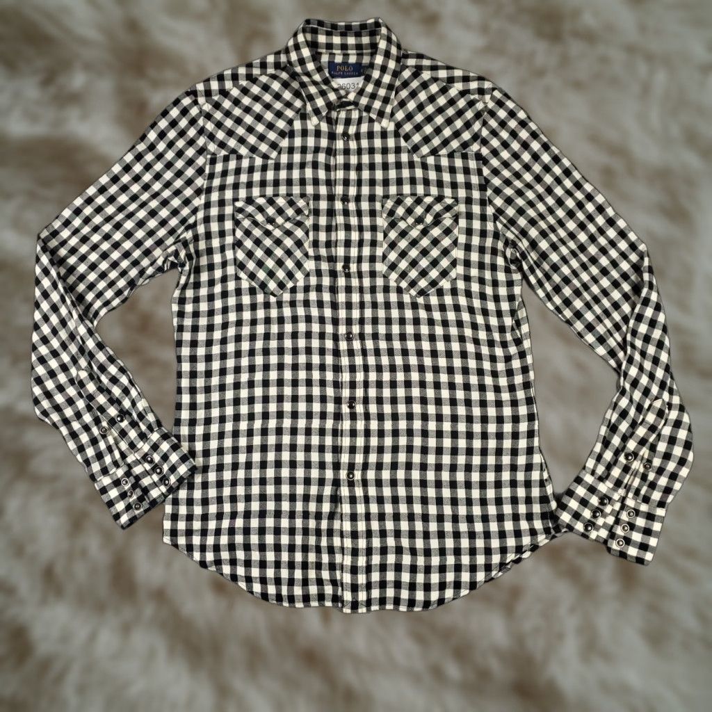 Ralph Lauren Lauren Ralph Lauren Women's Button-Up Shirt Size 8 Black Check Long Sleeve Snap Collared Casual Size M / US 6-8 / IT 42-44 - 1 Thumbnail