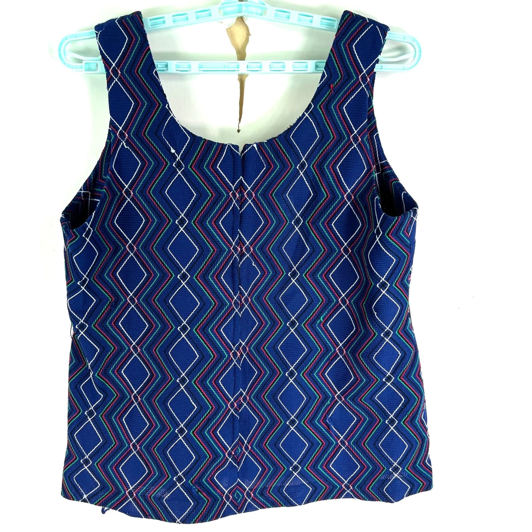 Vintage VINTAGE de Leon Blouse Sleeveless Top Womens L Blue Geometric 80s 90s Zipper Round Neck Size L / US 10 / IT 46 - 7 Thumbnail
