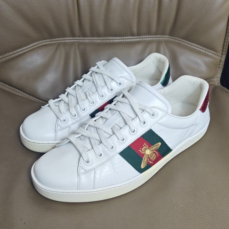 Gucci Ace Leather Sneakers in White and Green