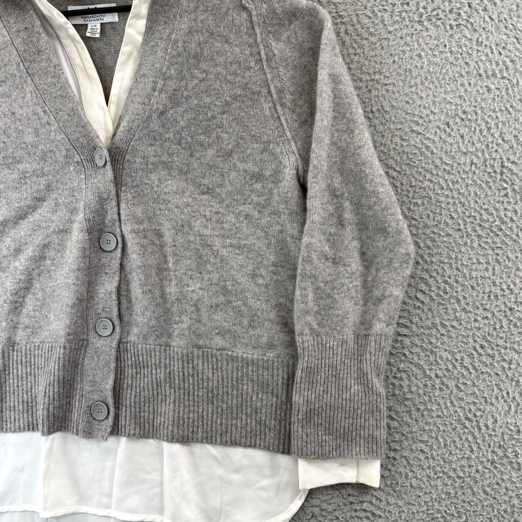 Vintage VINTAGE Magaschoni Cashmere Sweater Women’s Large Gray Long Sleeve Layered Cardigan Knit Size L / US 10 / IT 46 - 5 Thumbnail