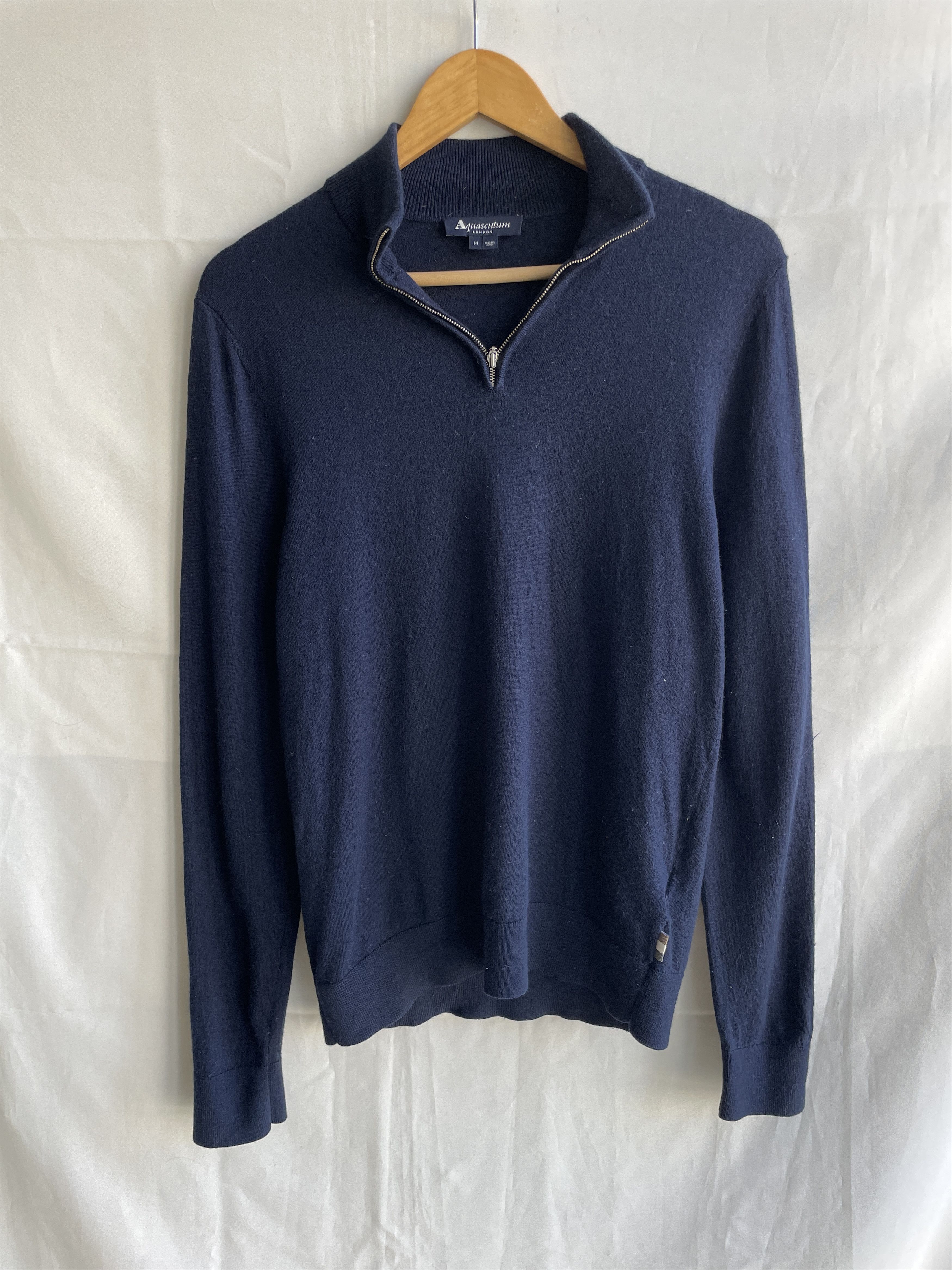 Aquascutum Aquascutum Merino Wool 1/4 Zip Navy Sweater Size M Size US M / EU 48-50 / 2 - 1 Thumbnail