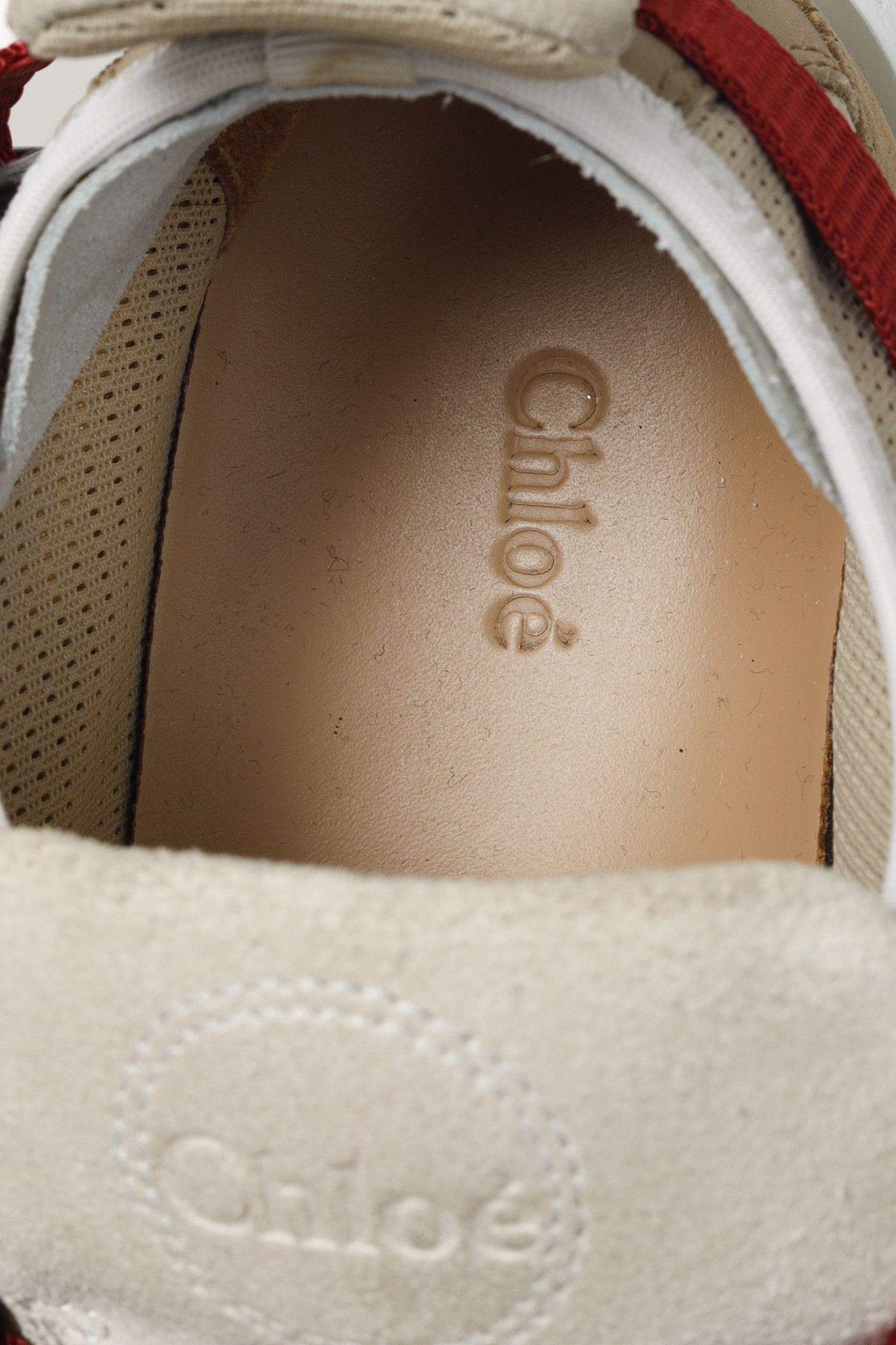Chloe Chloe Sonnie Beige Leather Red Strap Trainers Size US 7 / IT 37 - 11 Thumbnail