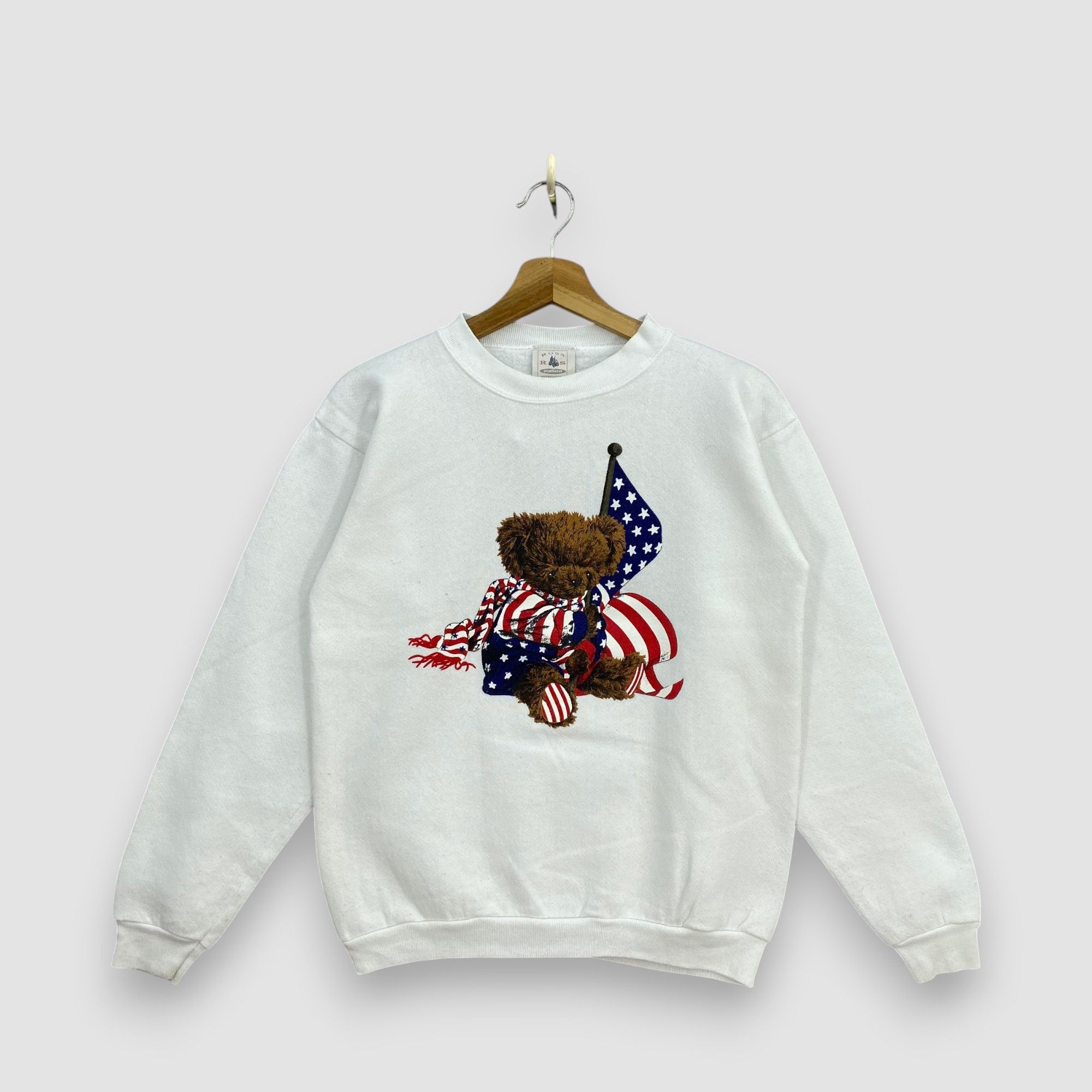 Vintage Vintage 90s Ross Sportswear Sweater Patriotic Teddy Bear Size S / US 4 / IT 40 - 1 Thumbnail