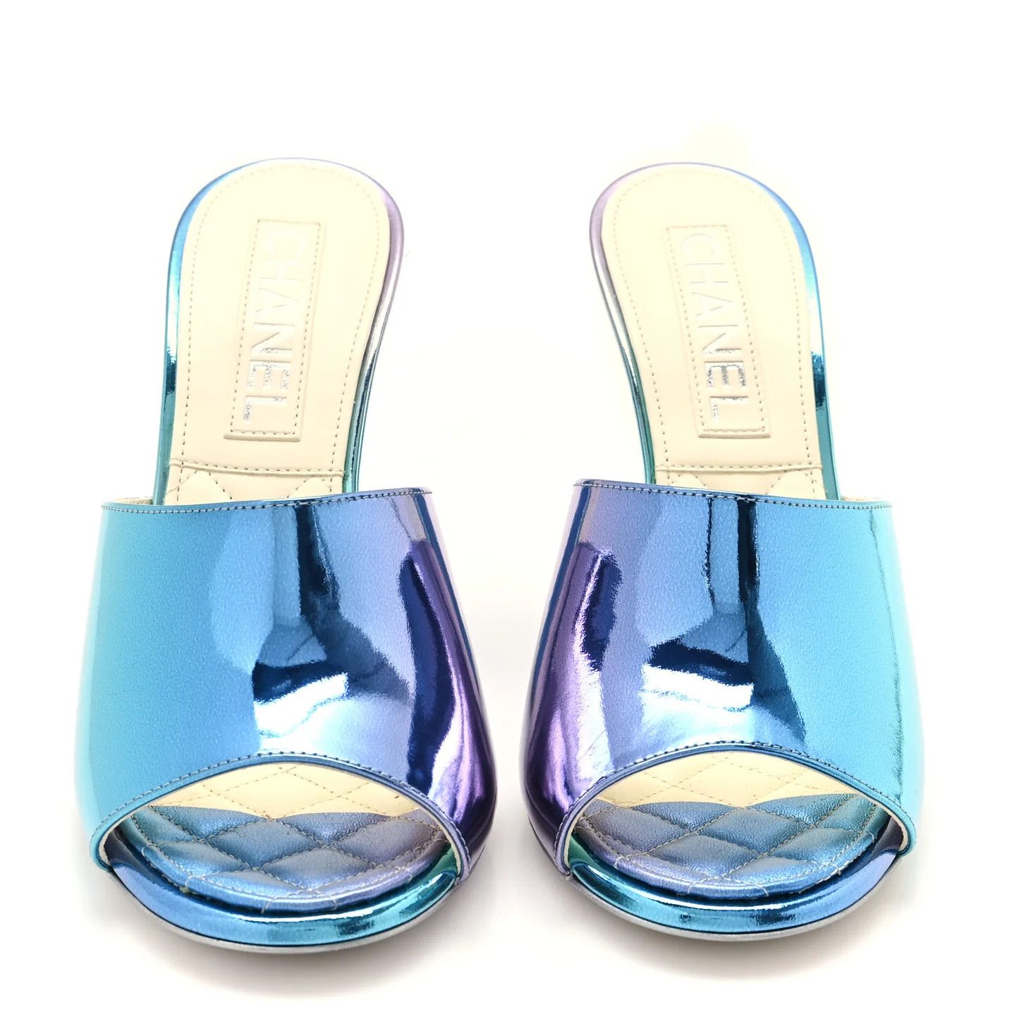 Chanel os11x0126 Laminated Calfskin Wedge Mules in Blue Size US 9 / IT 39 - 3 Thumbnail